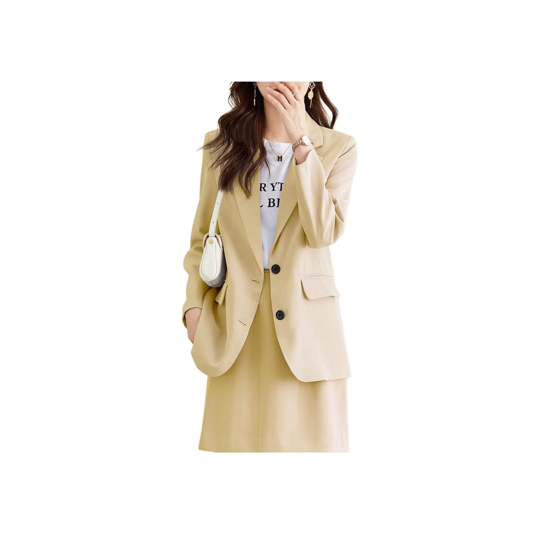 TERRE BLEUE Business Suit Women's Beige Yellow