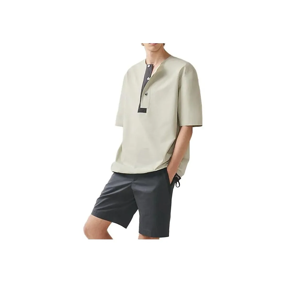 HERMES Color Block Casual Crew Neck Pullover Short Sleeved T Shirt Men's Green