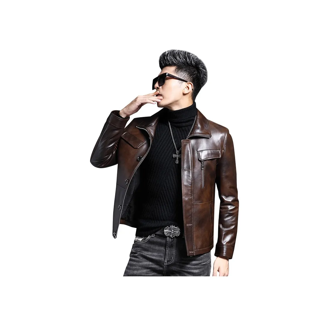Devanro Genuine Leather Jacket Men's Bronze