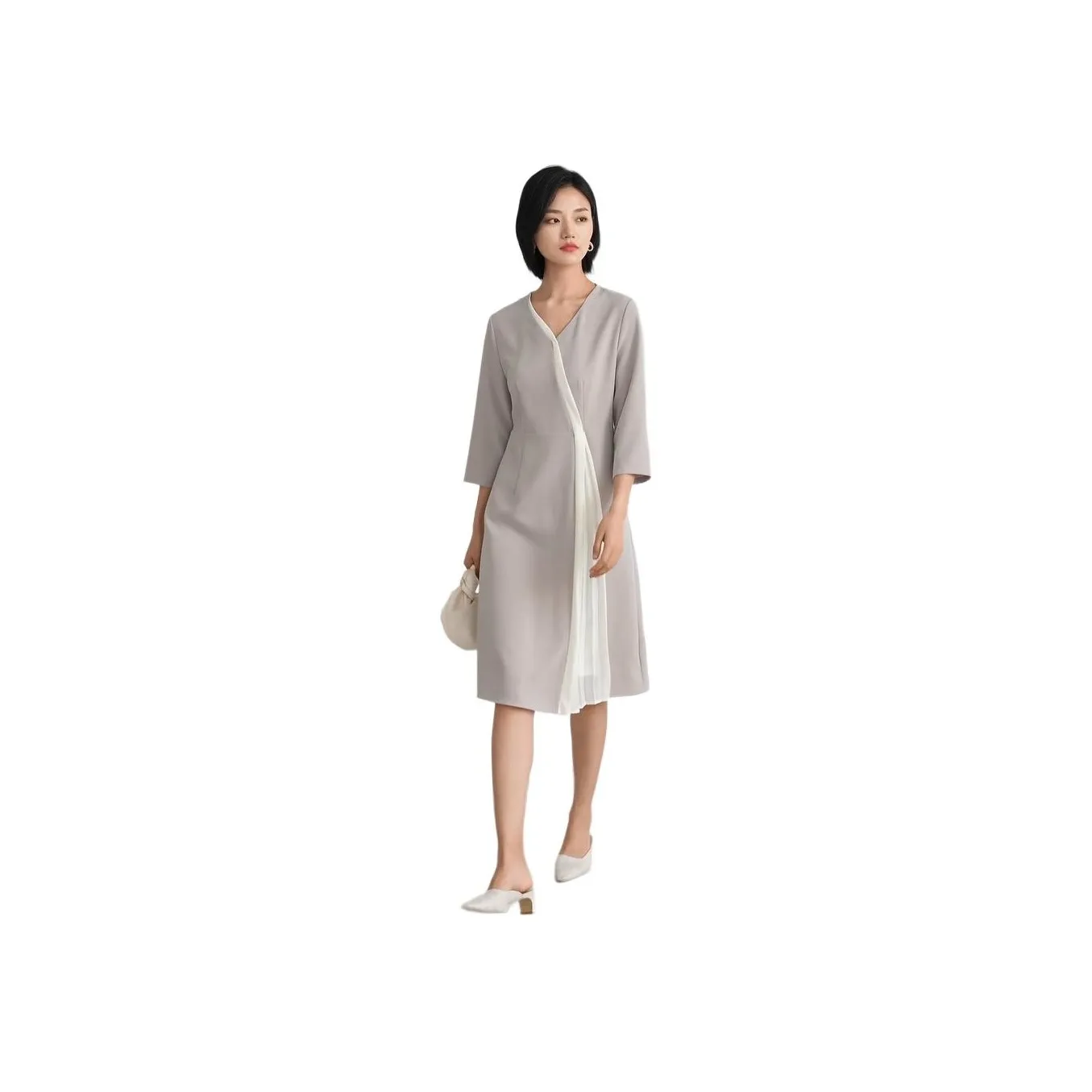 IHIMI Long Sleeved Dress Women's Elegant Gray