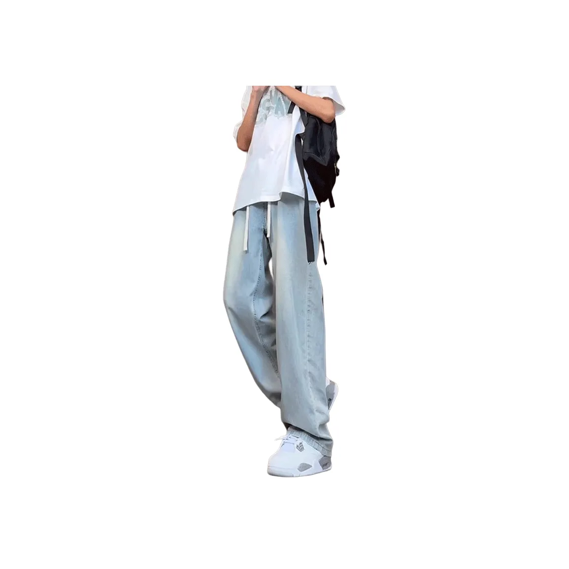 DARK HORSE Extended Length Tall Drawstring Wide Leg Jeans Unisex
