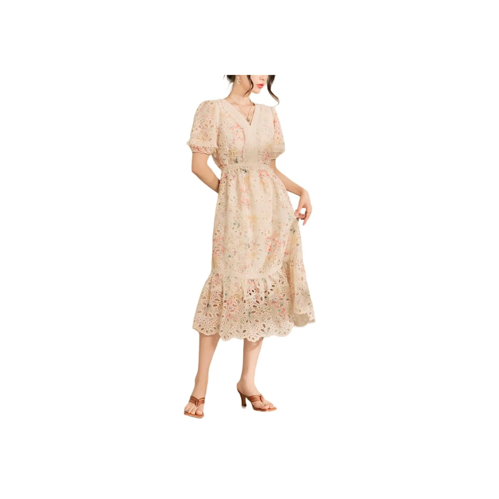 QIAOYUHUAZUN Короткий рукав Платье Женское Светло-розовое