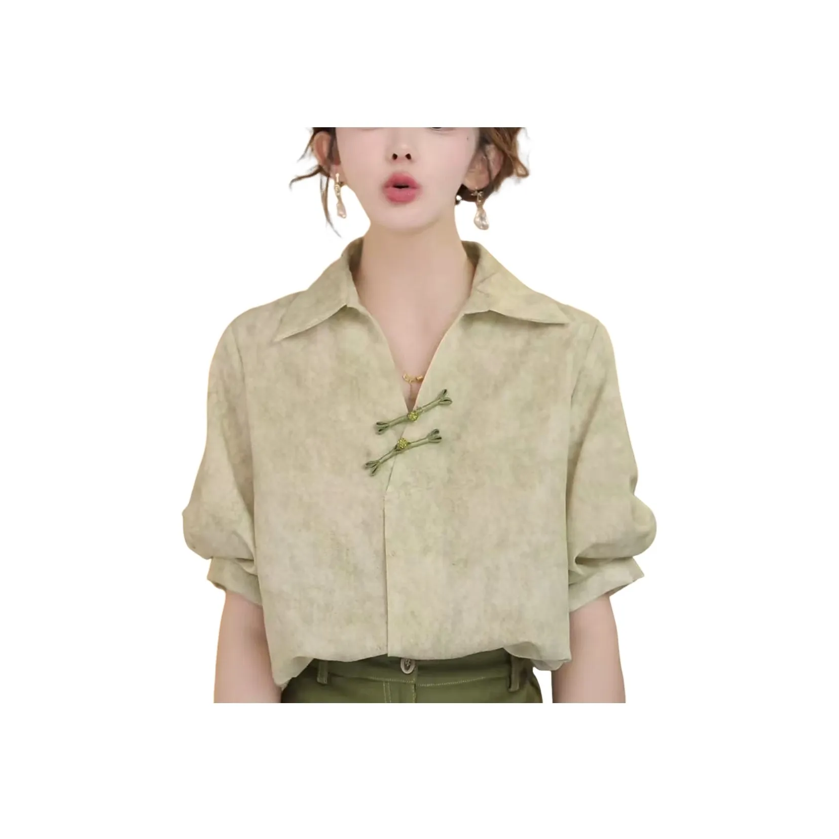 SIXUSICHOU Горохово-зеленый Женские Рубашки