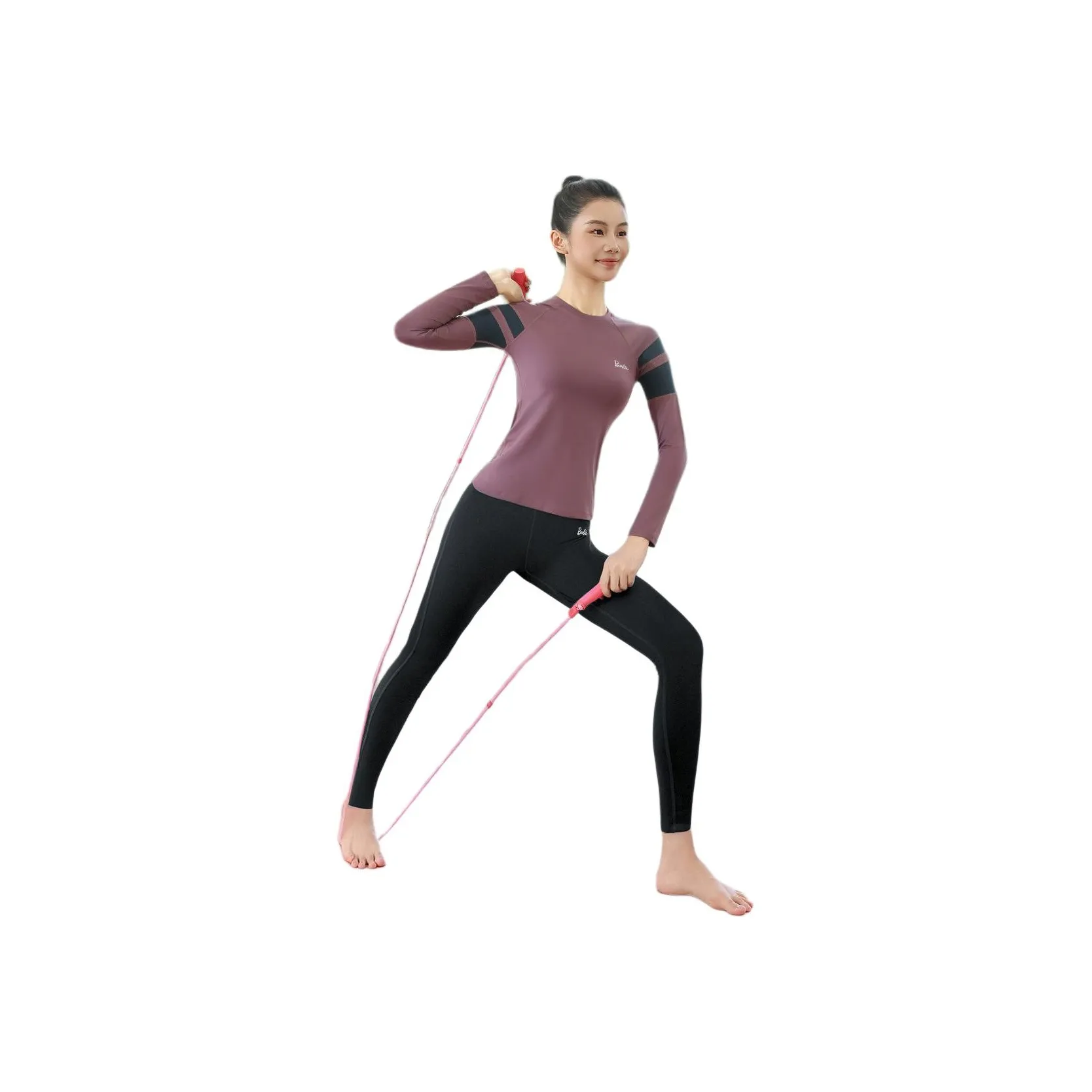 Барби Лотосовый корень Пудра + Железно-серый Женские Фитнес-комплекты