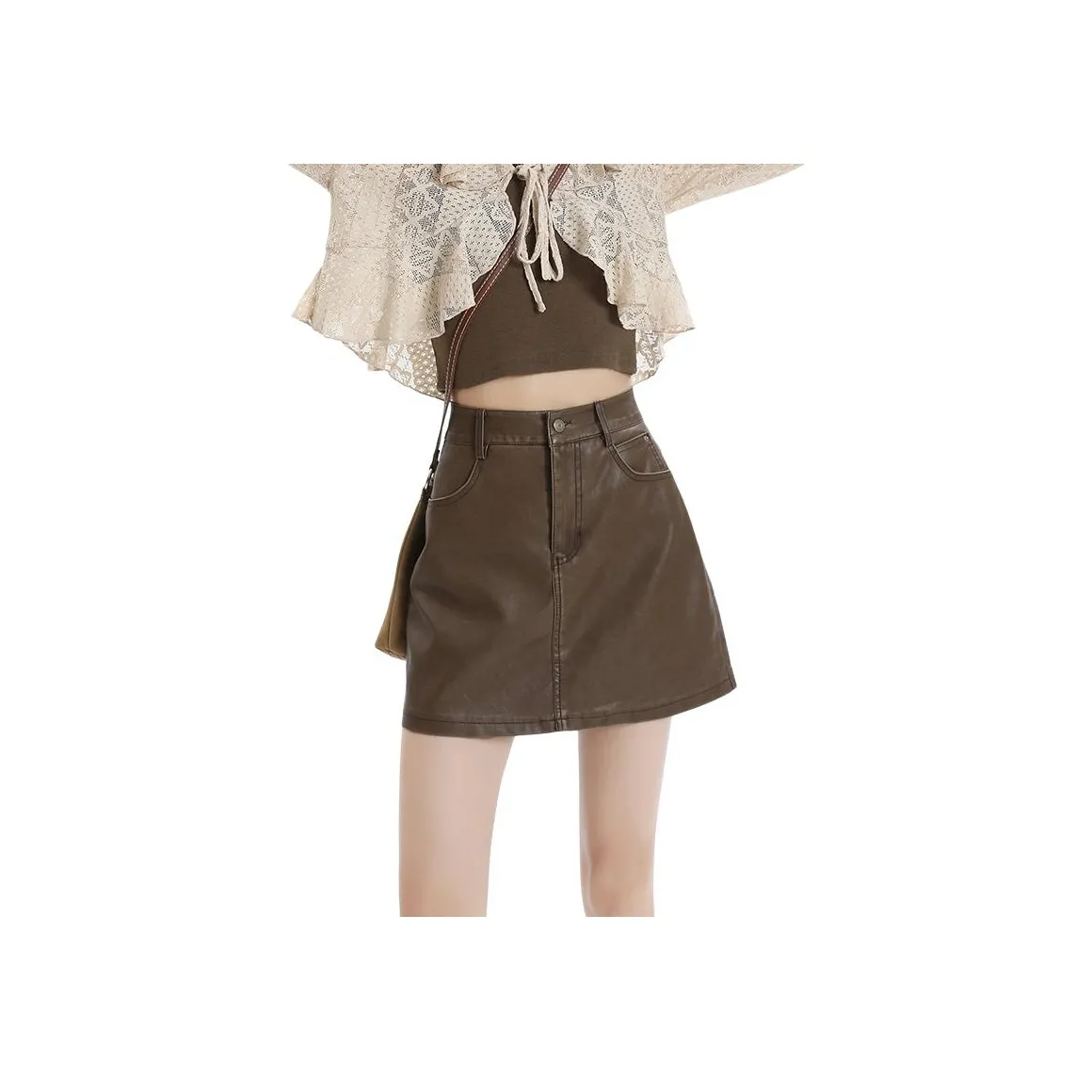 Розовый кожа короткие юбки женские кофе
