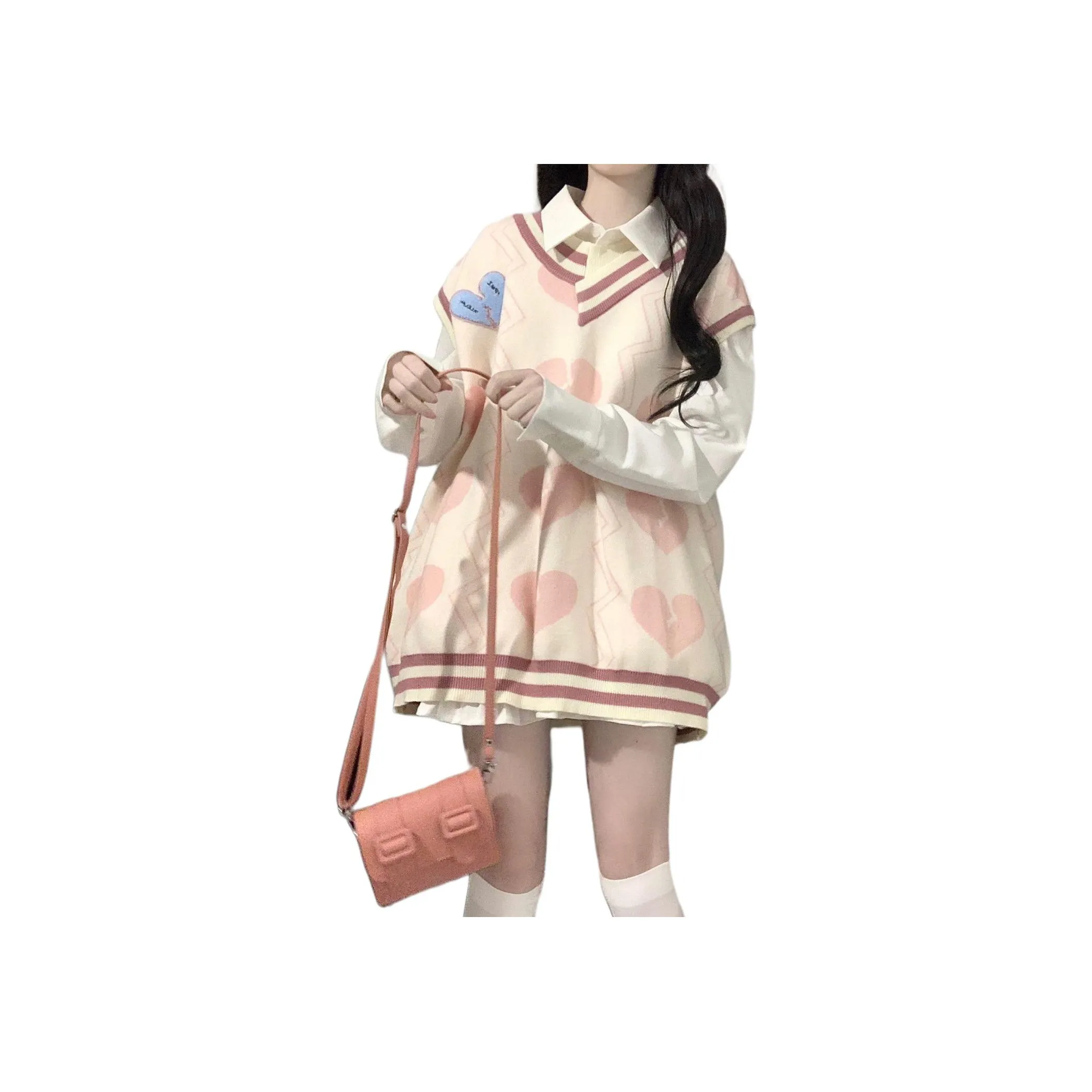 Mu Qingqing Белая рубашка + жилет + юбка с оборками, трехкомпонентный комплект, женские юбочные комплекты