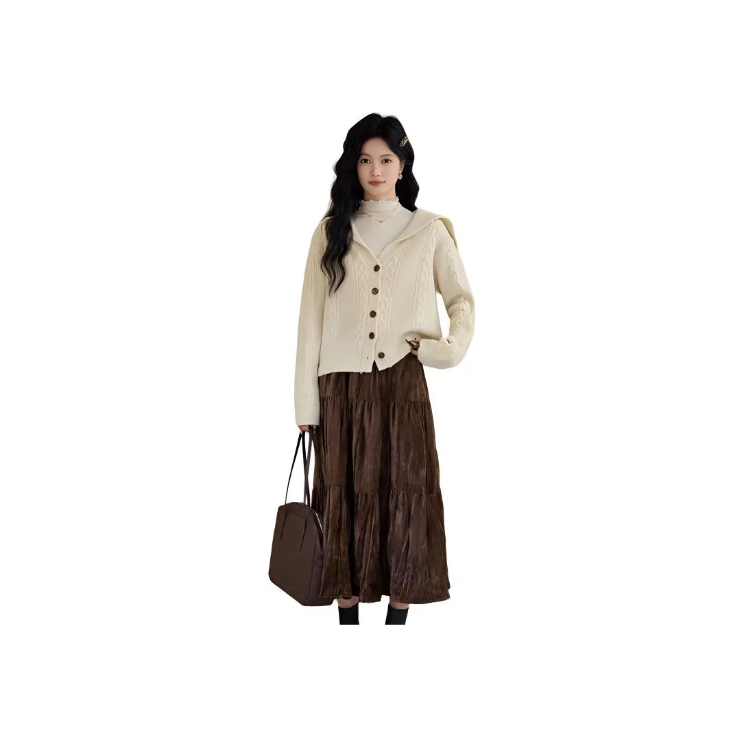 ALXNAN Повседневная длинная юбка женский кофейный