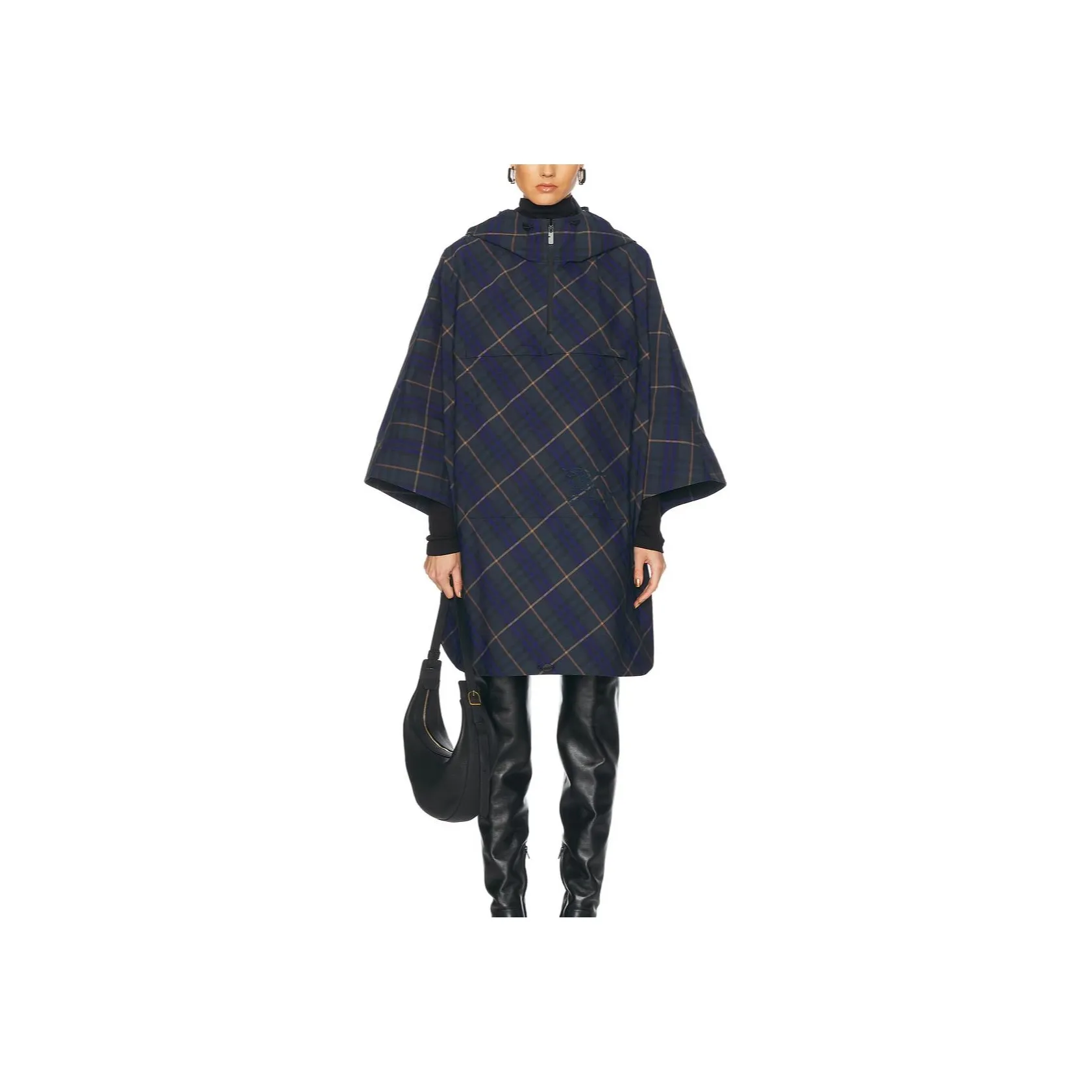 Burberry Ekd Motif Check Pattern Hooded Poncho