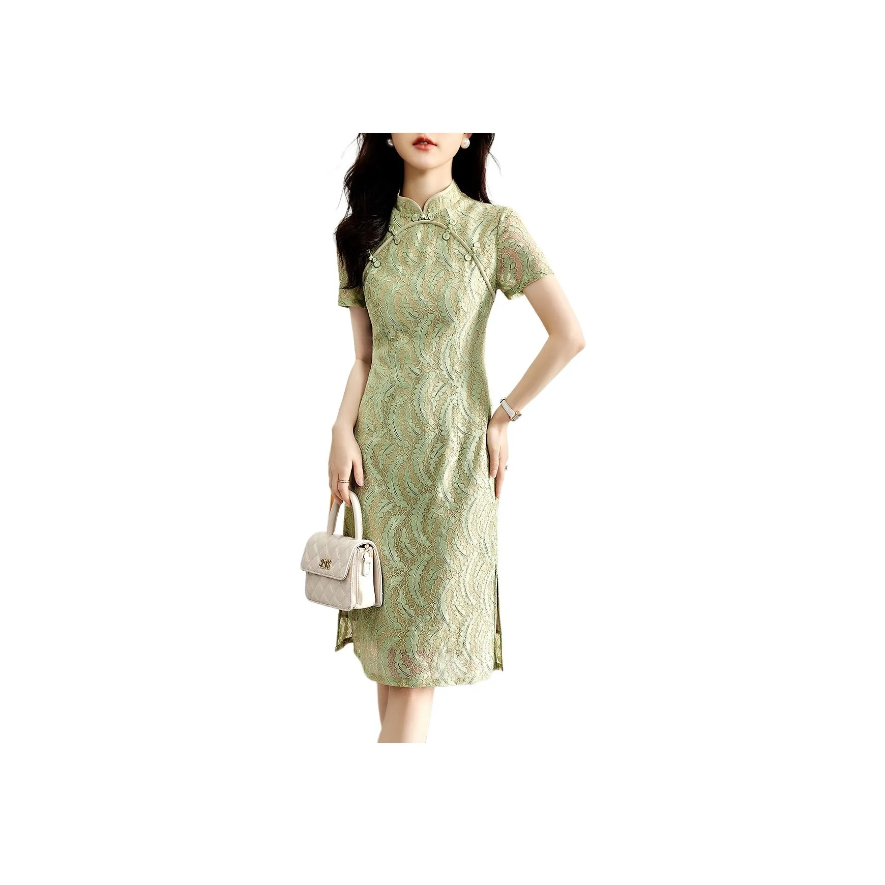 XWI Short Sleeved Dress Women's Elegant Green