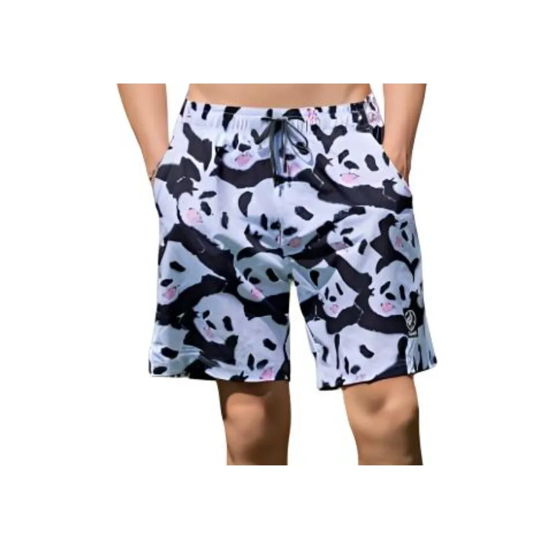ZOKE Пляжные шорты Мужские Черные и Белые Панда Цветочный дизайн