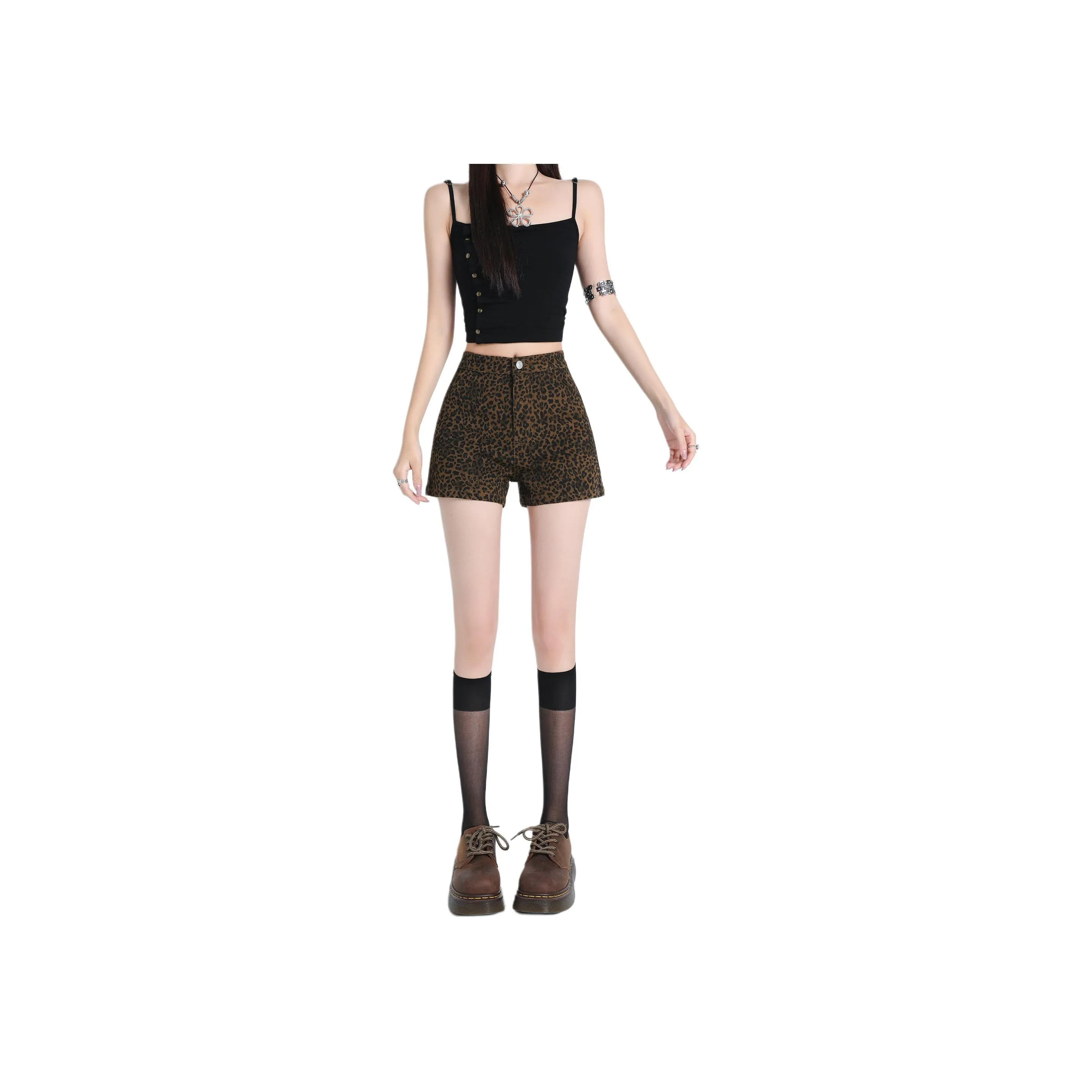 Wen Shan Denim Shorts Women's Leopard Print