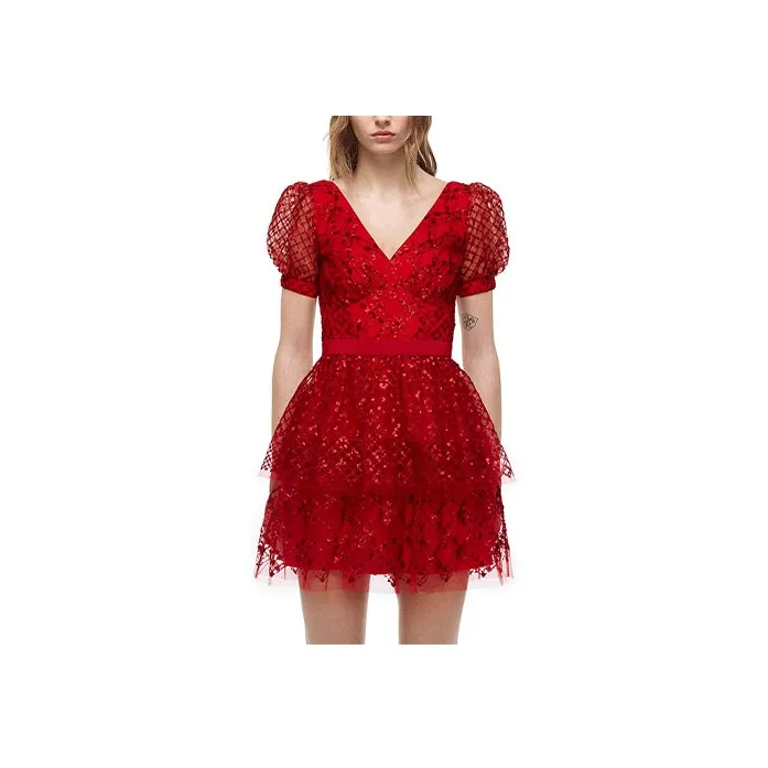 Self portrait Short Sleeved Dress Women's Red