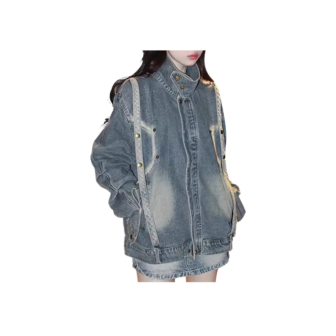 HELEH Винтажный синий женский джинсовый куртка