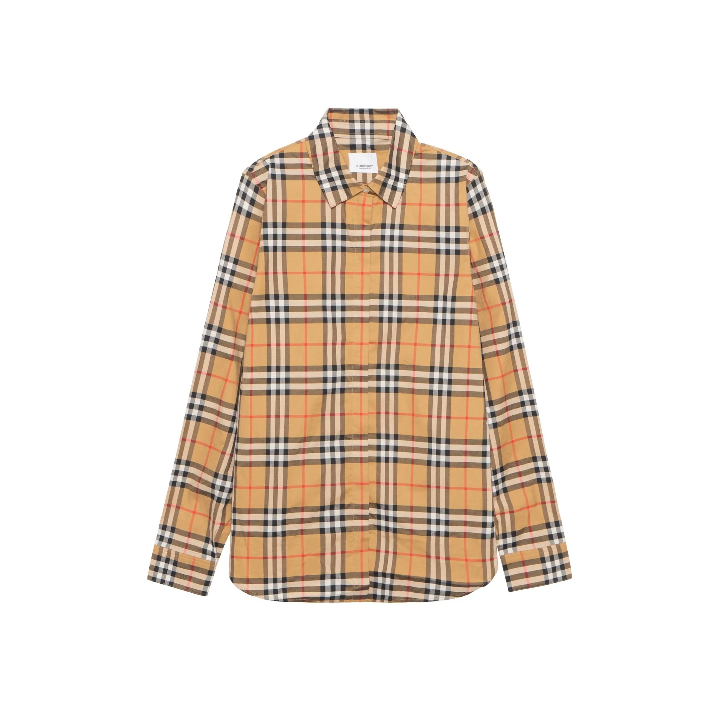 Burberry Vintage Women'ss Check Cotton Oversized Shirt Antique Yellow