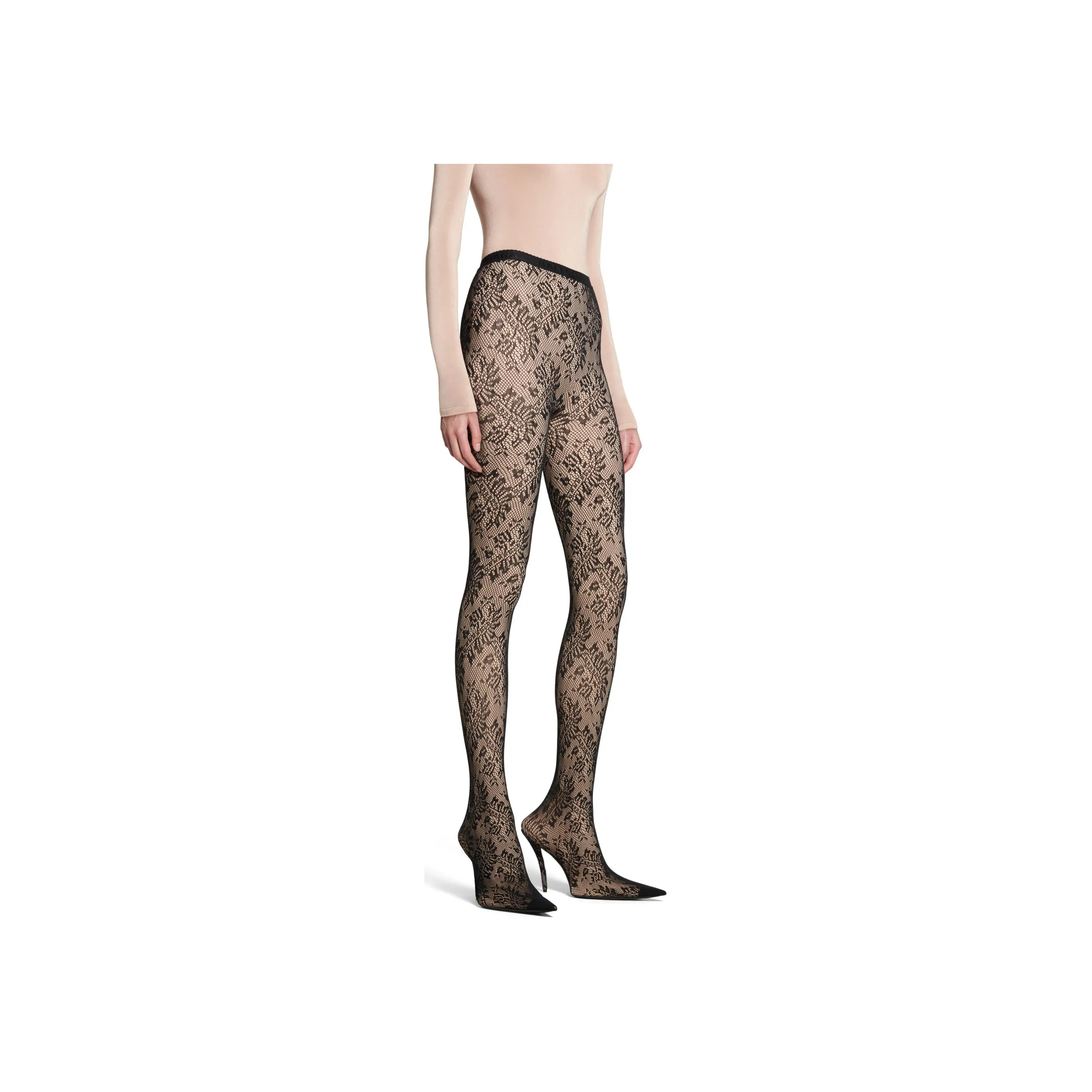 Balenciaga Lace Pantaleggings In Light Beige Leggings Women's Black