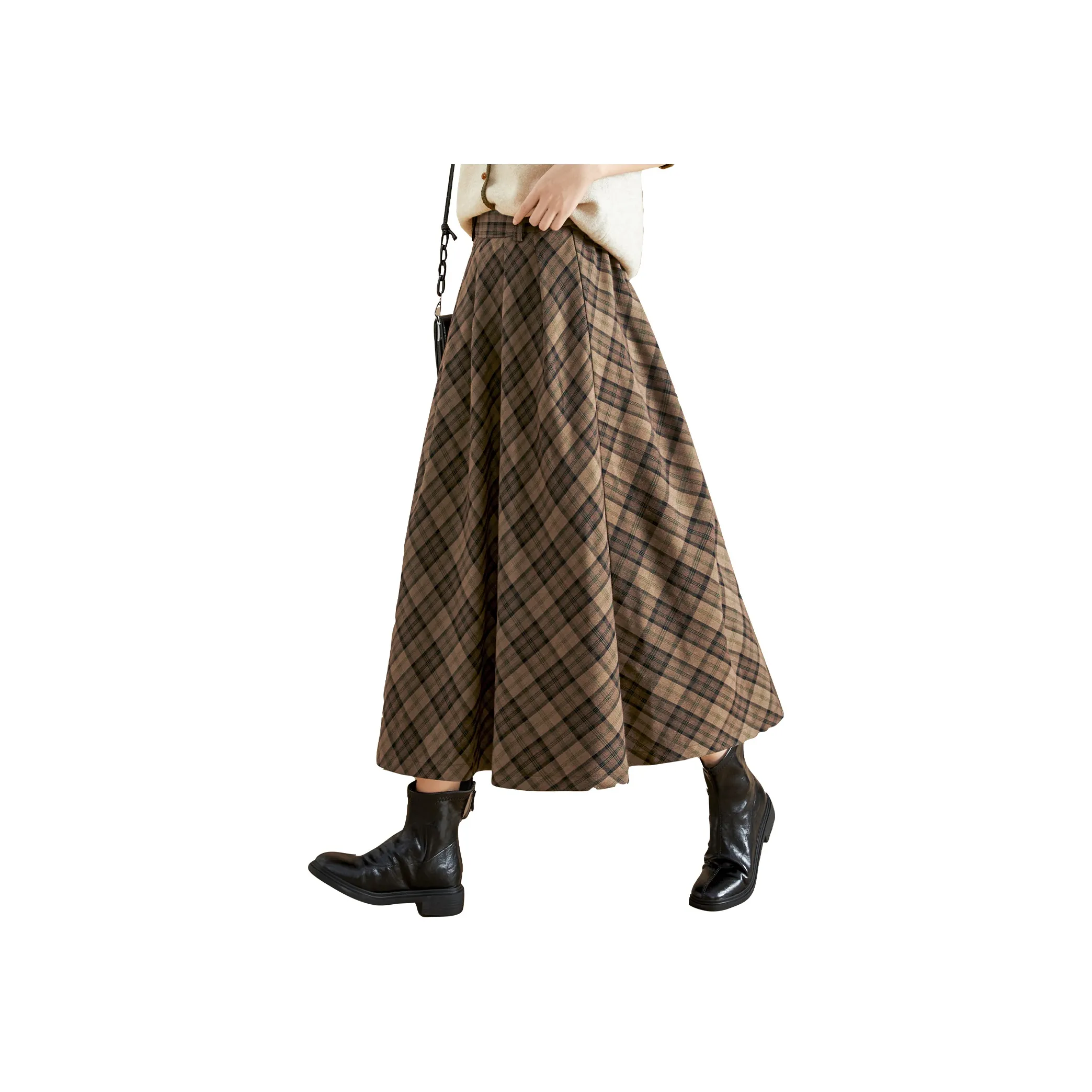 TOUCH Повседневный Длинный Юбка Женская Кофейно-Зеленый Клетка