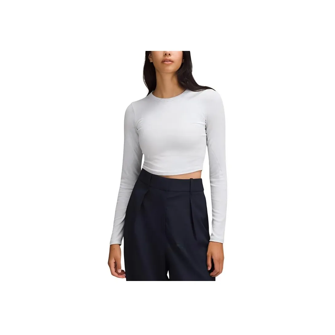 Lululemon Hold TightLong Sleeve Straight Hem Cropped Shirt Crop Top Women's Mixed Color Core Super Light Gray