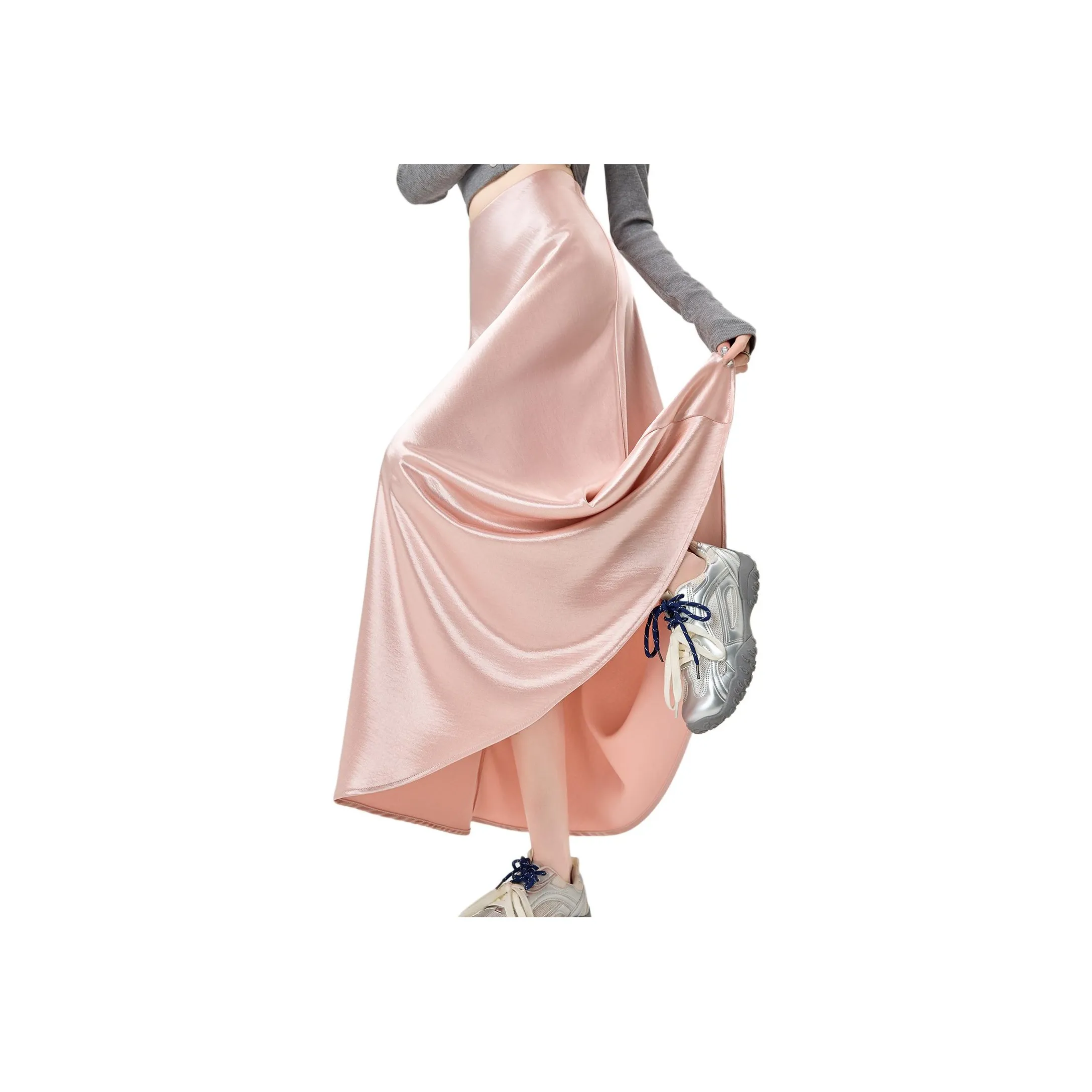 Wbwq Повседневный Длинный Юбка Женские Розовый