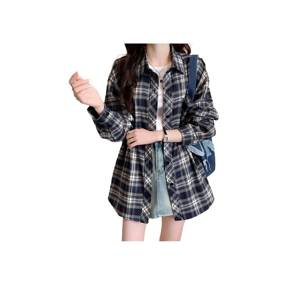 Flowers In Water Shirt Women's Blue Plaid