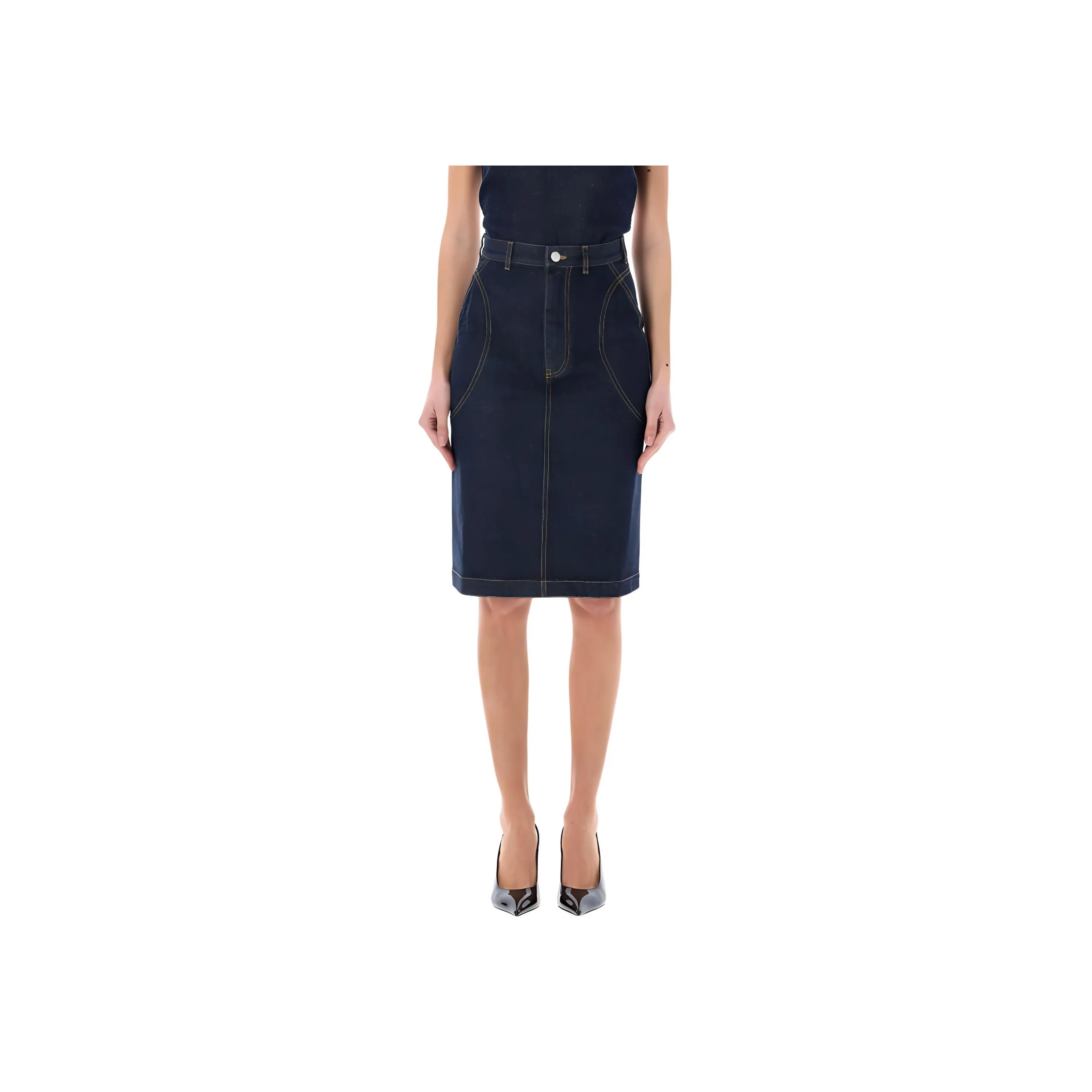 Alaïa High Rise Denim Pencil Skirt