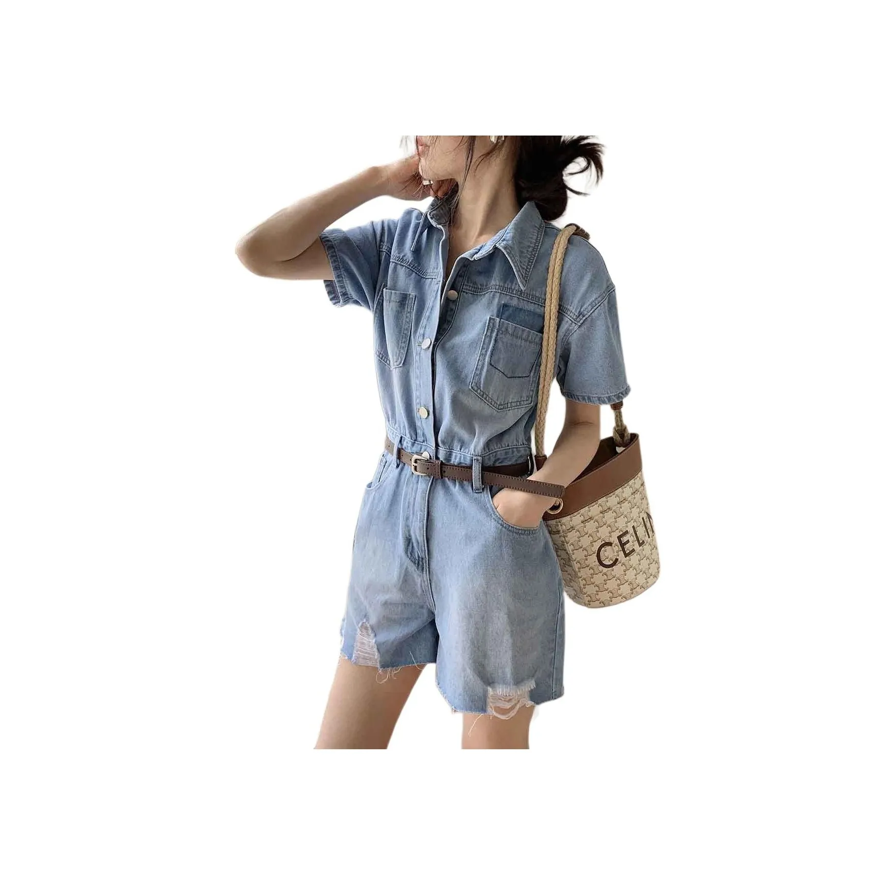 NANING 9 Светло-синие Женские Комбинезоны