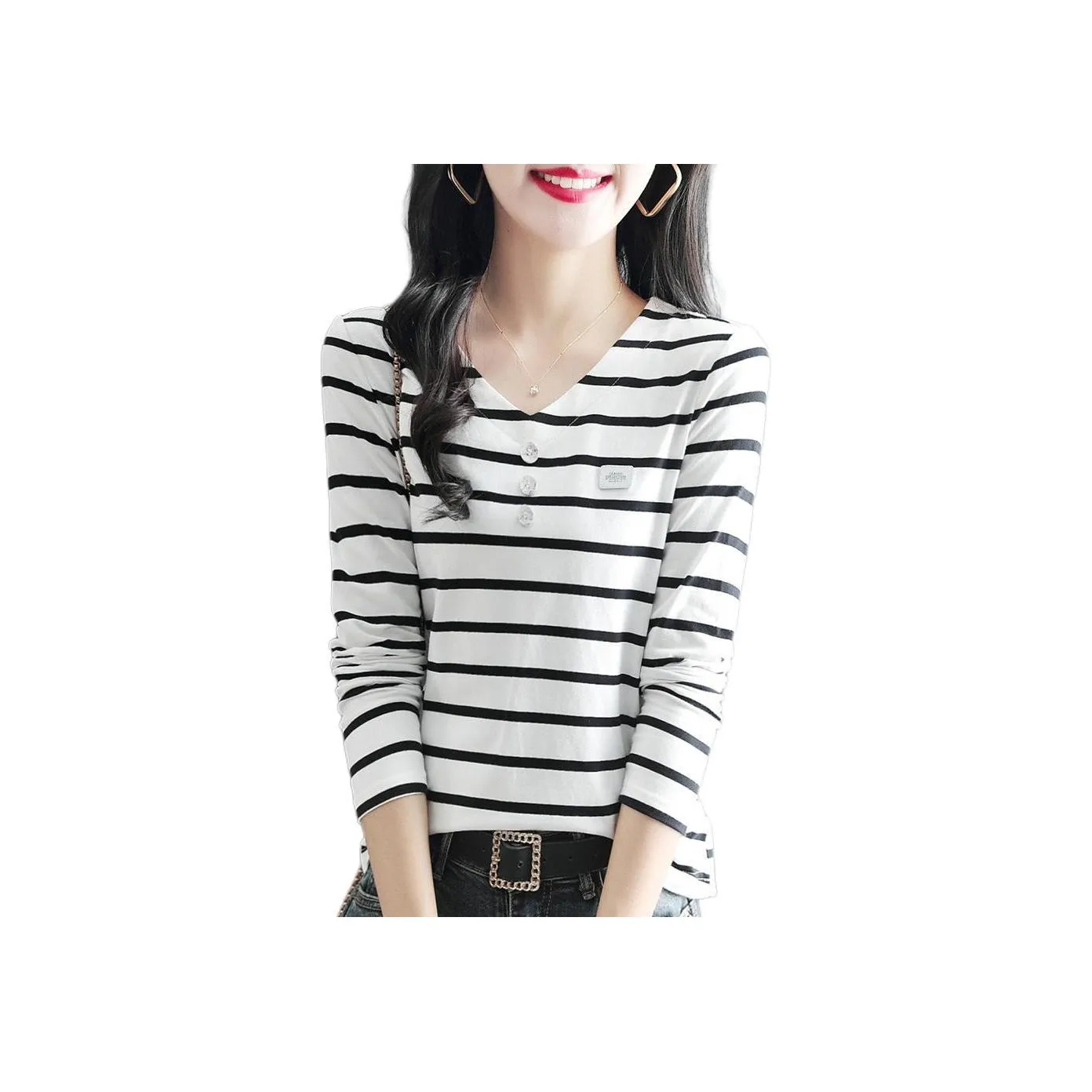 Mo Han Yi Mei T Рубашка Женская Черно-Белые Полосы