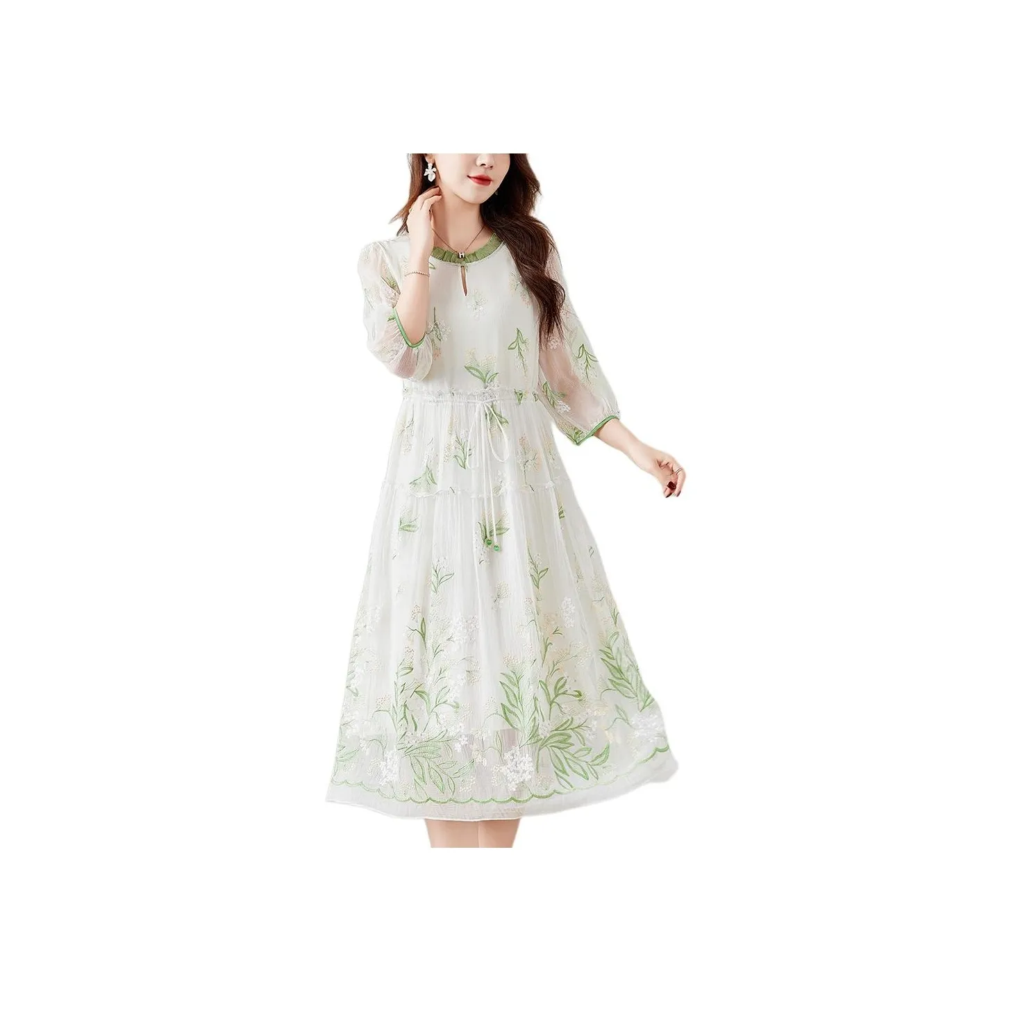 Ink Beauty SS24 Long Sleeved Dress Women's Green