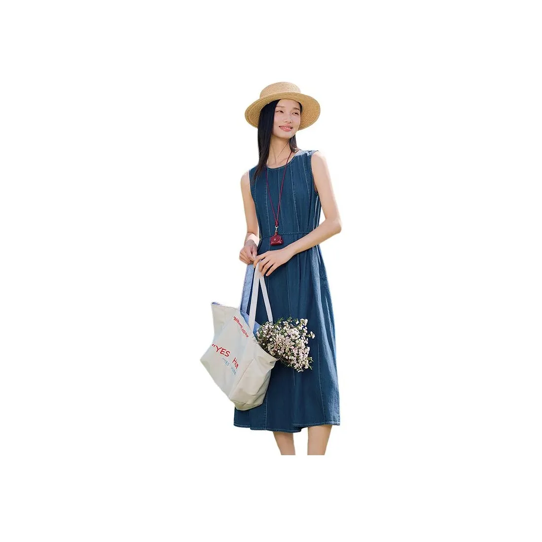 Fragment Sleeveless Dress Women's Denim Blue