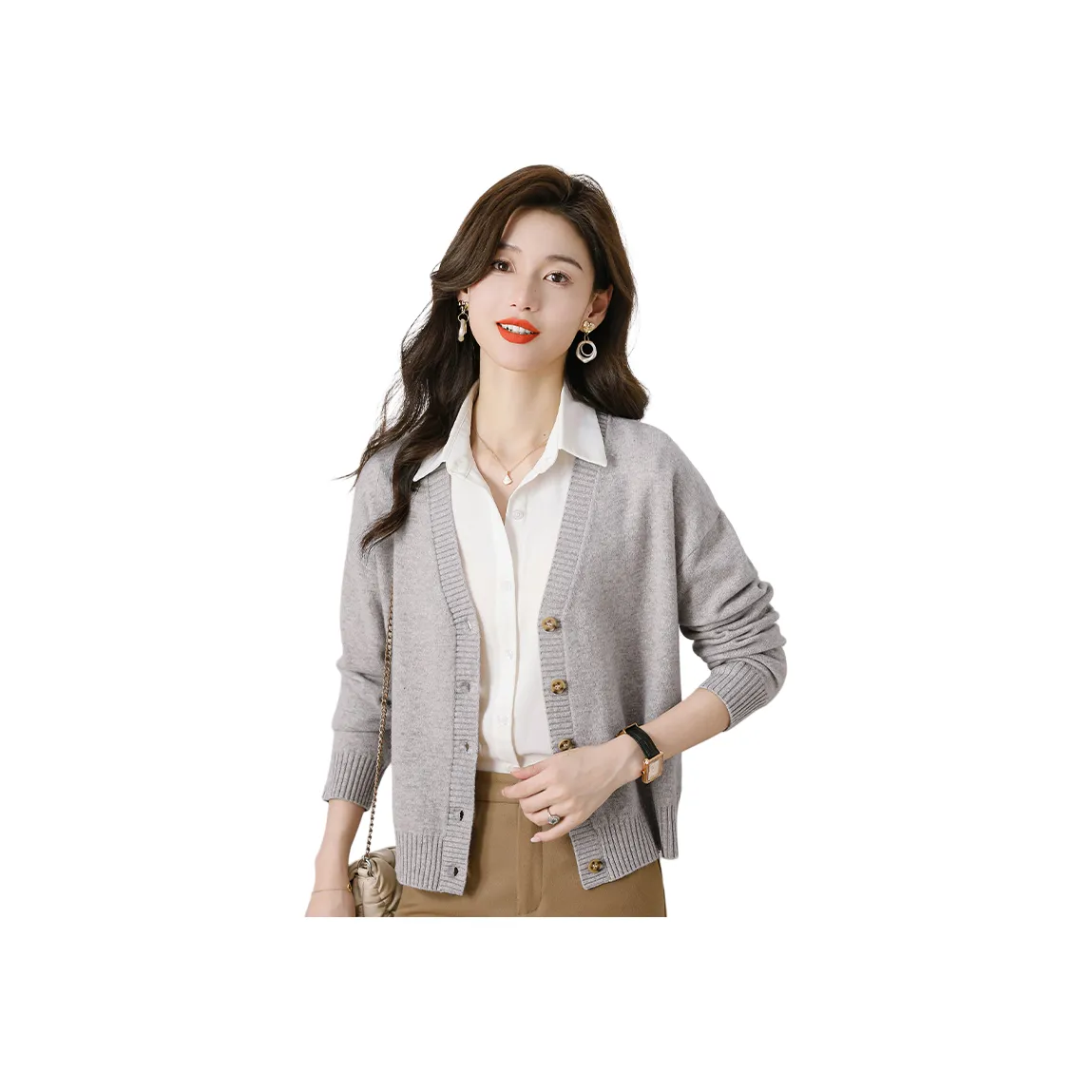 MJ Осенний длинный с длинными рукавами кардиган с V-вырезом трикотаж женский