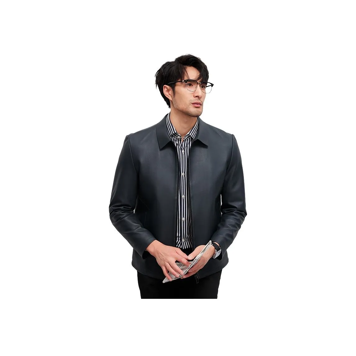 JIMU Натуральная кожа Мужская Укороченная кожаная куртка с отложным воротником Весенний верх из овечьей шкуры Деловой повседневный стиль Пальто Мужской