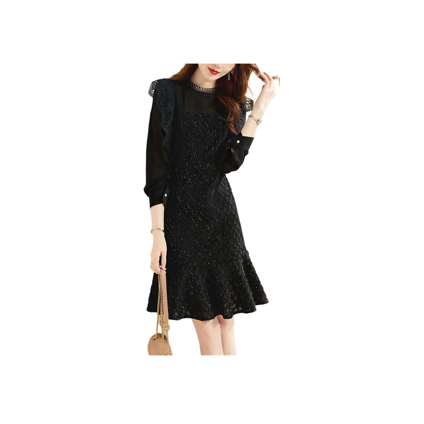 XWI Ink Black Женские Длинные Платья с Длинными Рукавами