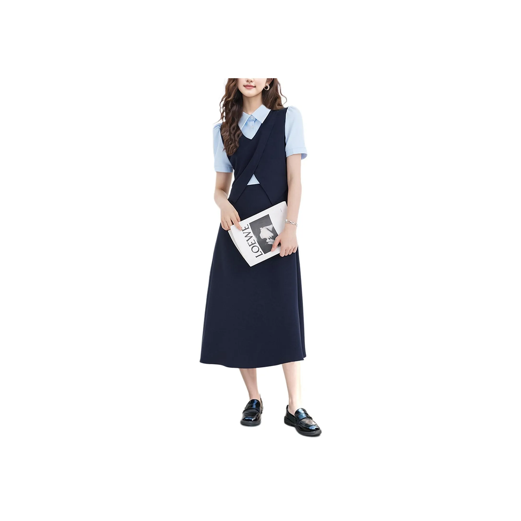 Wbwq Short-Sleeved Dresses Women's Navy Blue & Blue