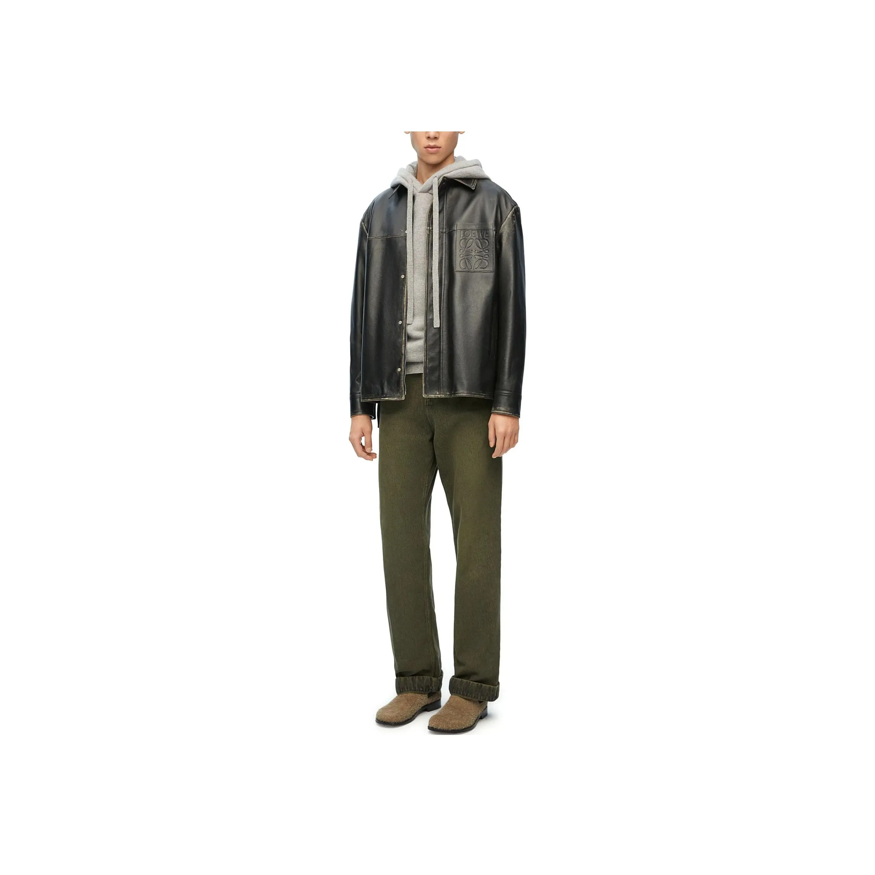 LOEWE Long Sleeved Logo Embossed Leather Shirt