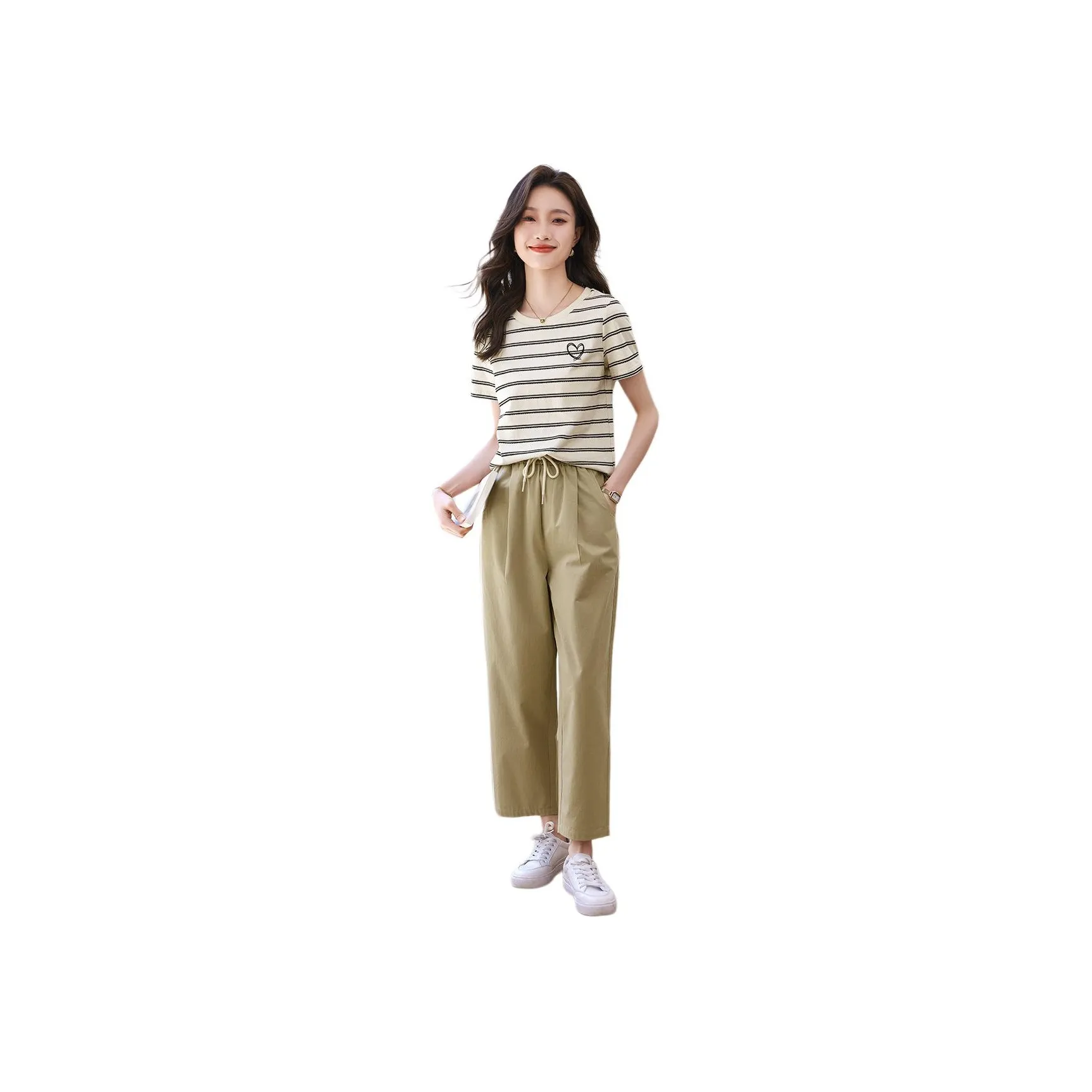 Mo Han Yi Mei Casual Suit Women's Khaki+Stripes