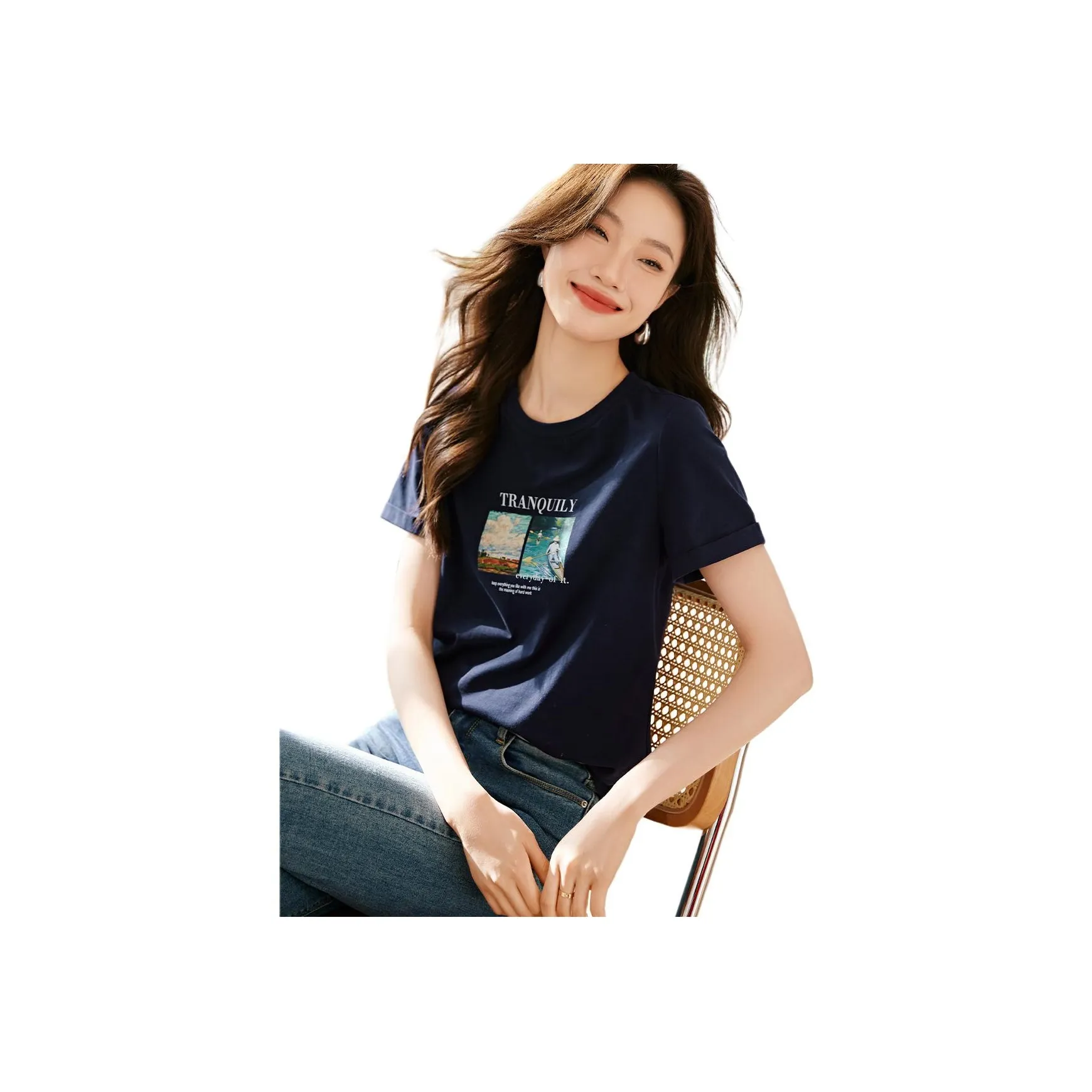 Mo Han Yi Mei T Shirt Women's Dark Royal Blue