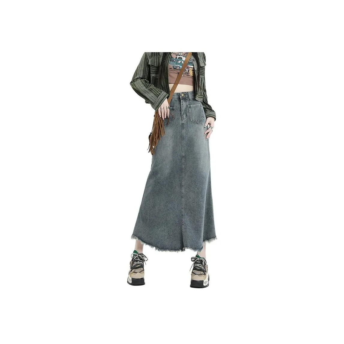 FOREVER 21 Denim Long Skirt Women's Blue