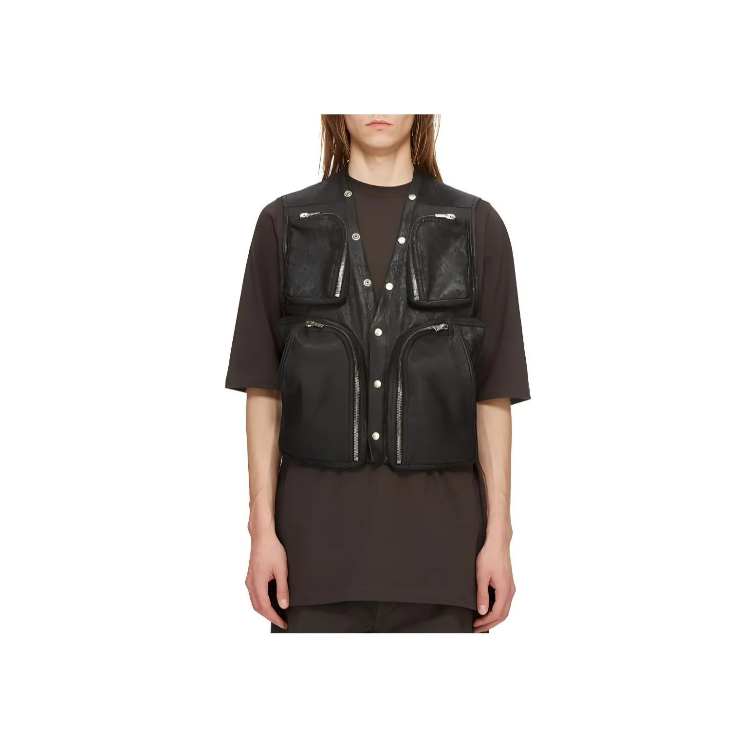 RICK OWENS Leather V neck Gilet
