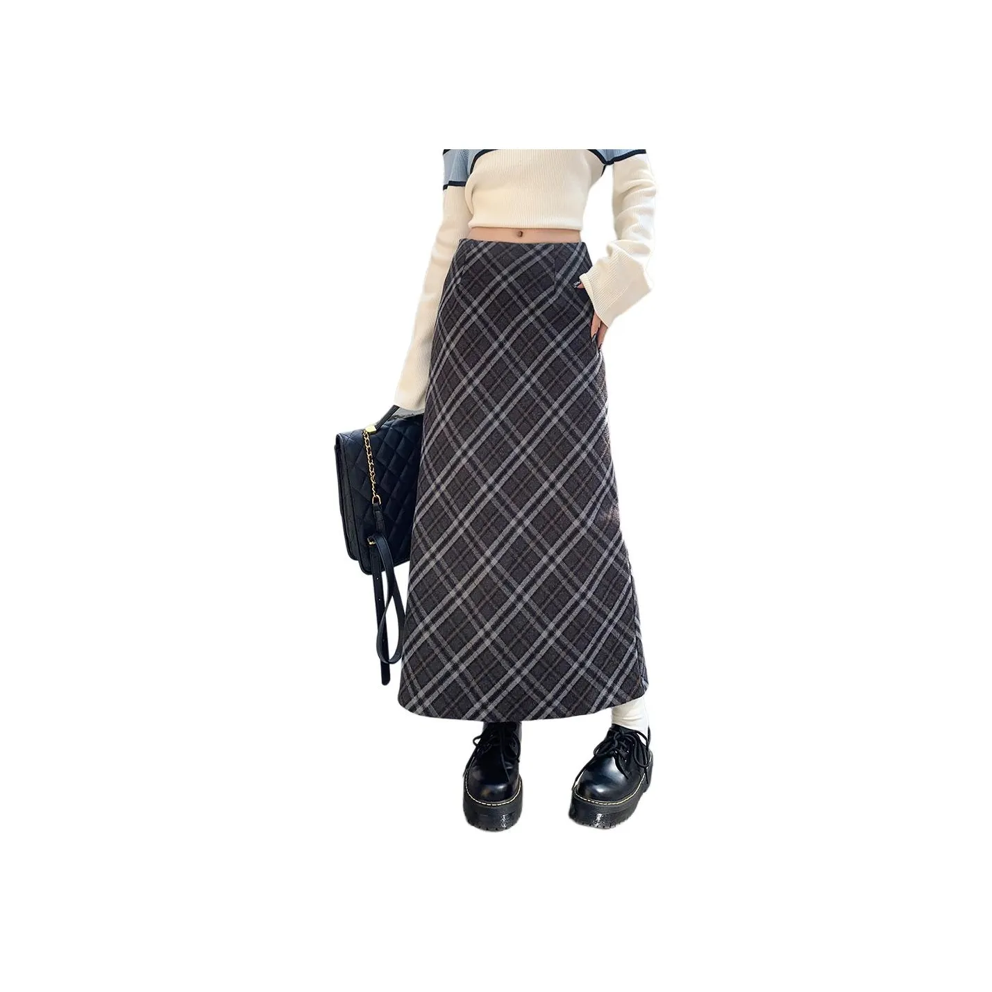 Kazakhstan Повседневный Длинный Юбка Женская Черная Клетка