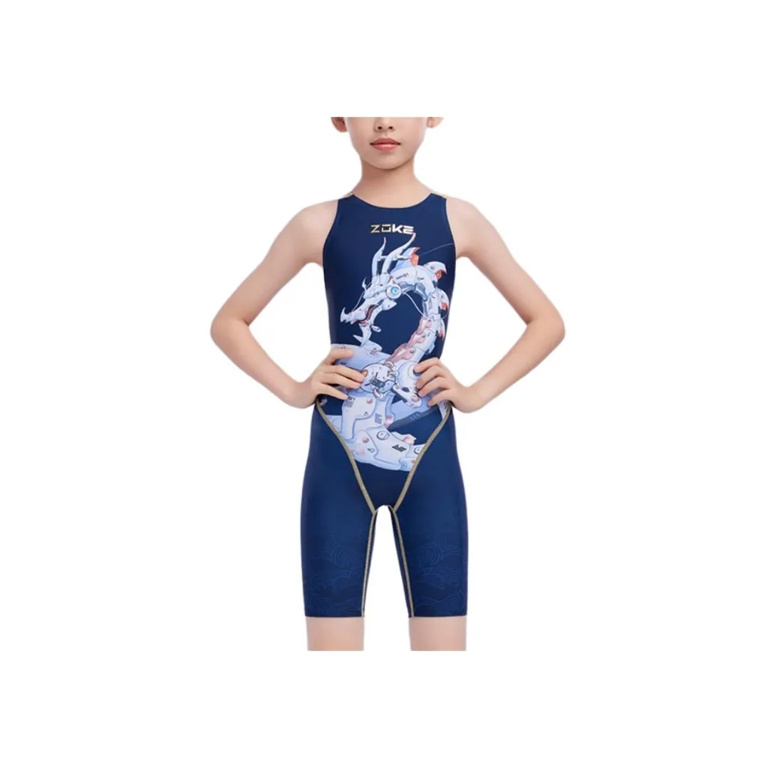 ZOKE Детский купальник Dragon Series темно-синий с китайским драконом цветочный дизайн для детей 3-7 лет