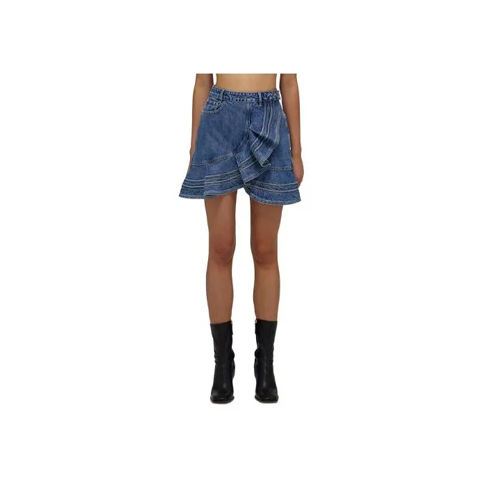 Self portrait Denim Short Skirts Women's Blue