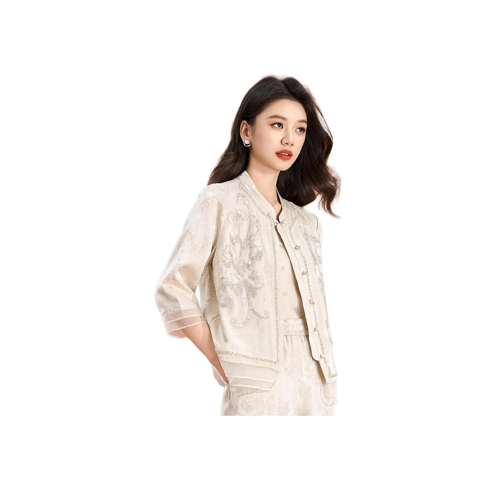 Mylan Jackets Women's Beige Heavyweight Beads Design