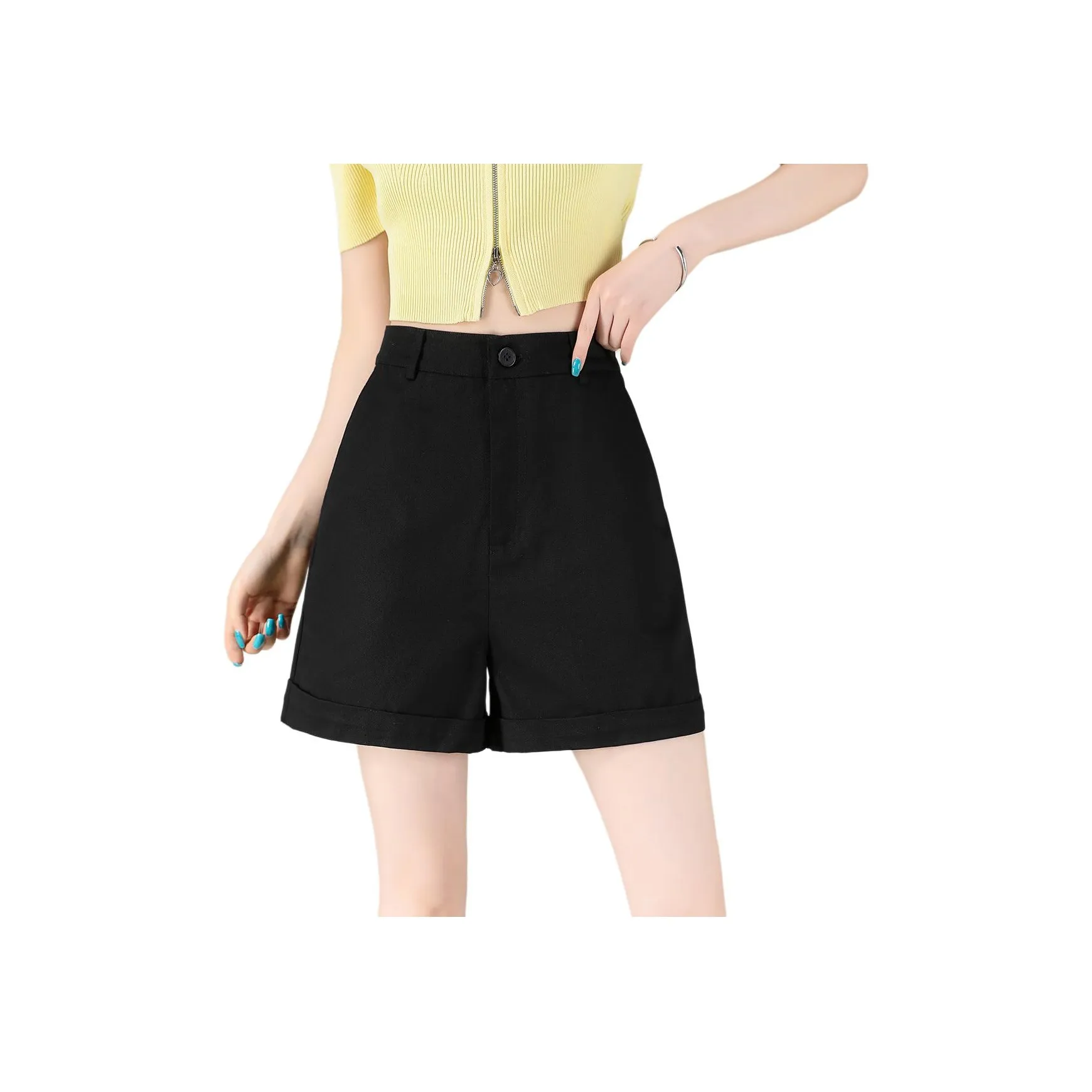 BALENO Outerwear Модный HIGH RISE Однотонный Тонкий С подворотом Широкие Брюки Маленький Летний Женские