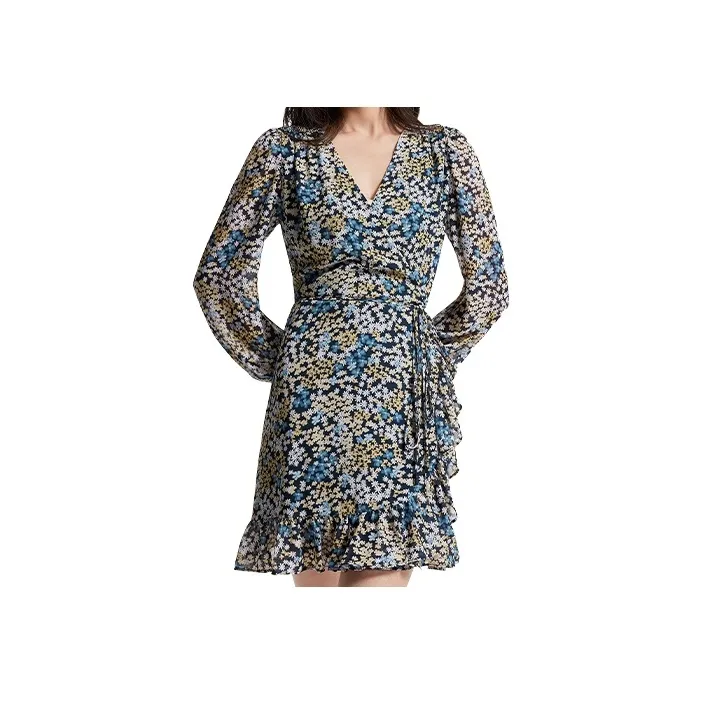 MICHAEL KORS Long Sleeved Dresses Women's Earth Yellow/Blue/White