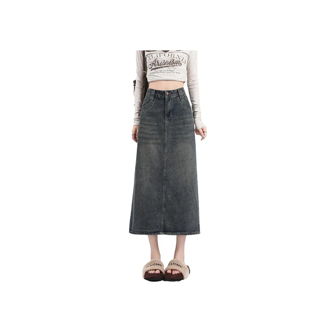 MM Denim Long Skirt Women's Concrete Gray
