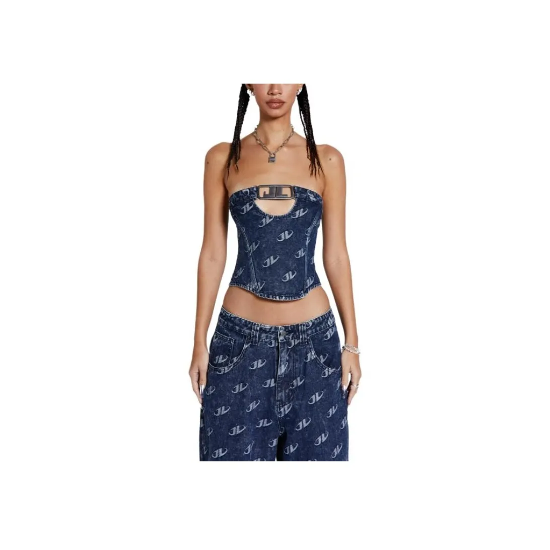 Jaded London Monogram Strapless Corset Top Strapless Top Women's BLUE/Blue