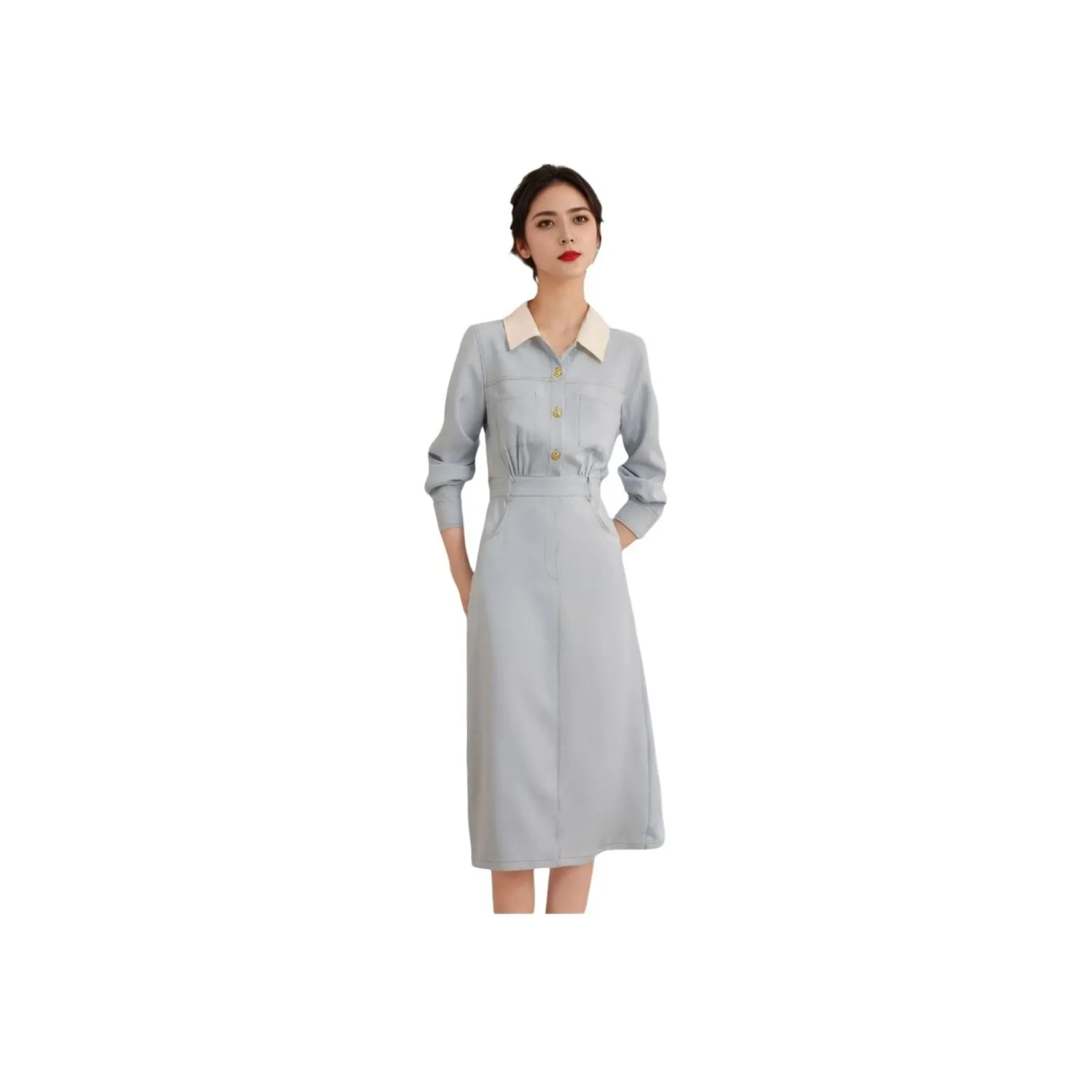 OZVO Long Sleeved Dresses Women's Light Blue