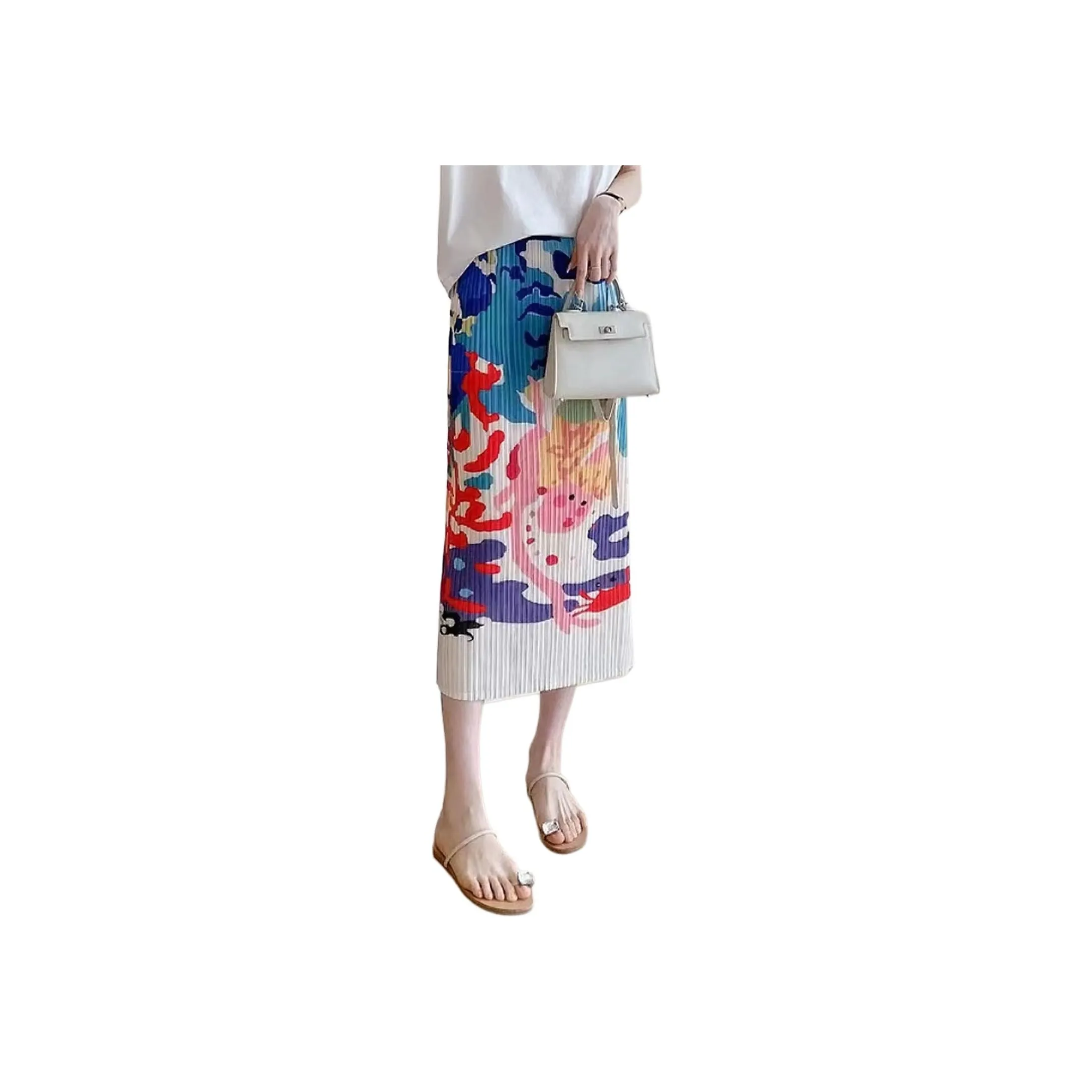 Wbwq Повседневный Длинный Юбка Женские Rainbow Цветочный