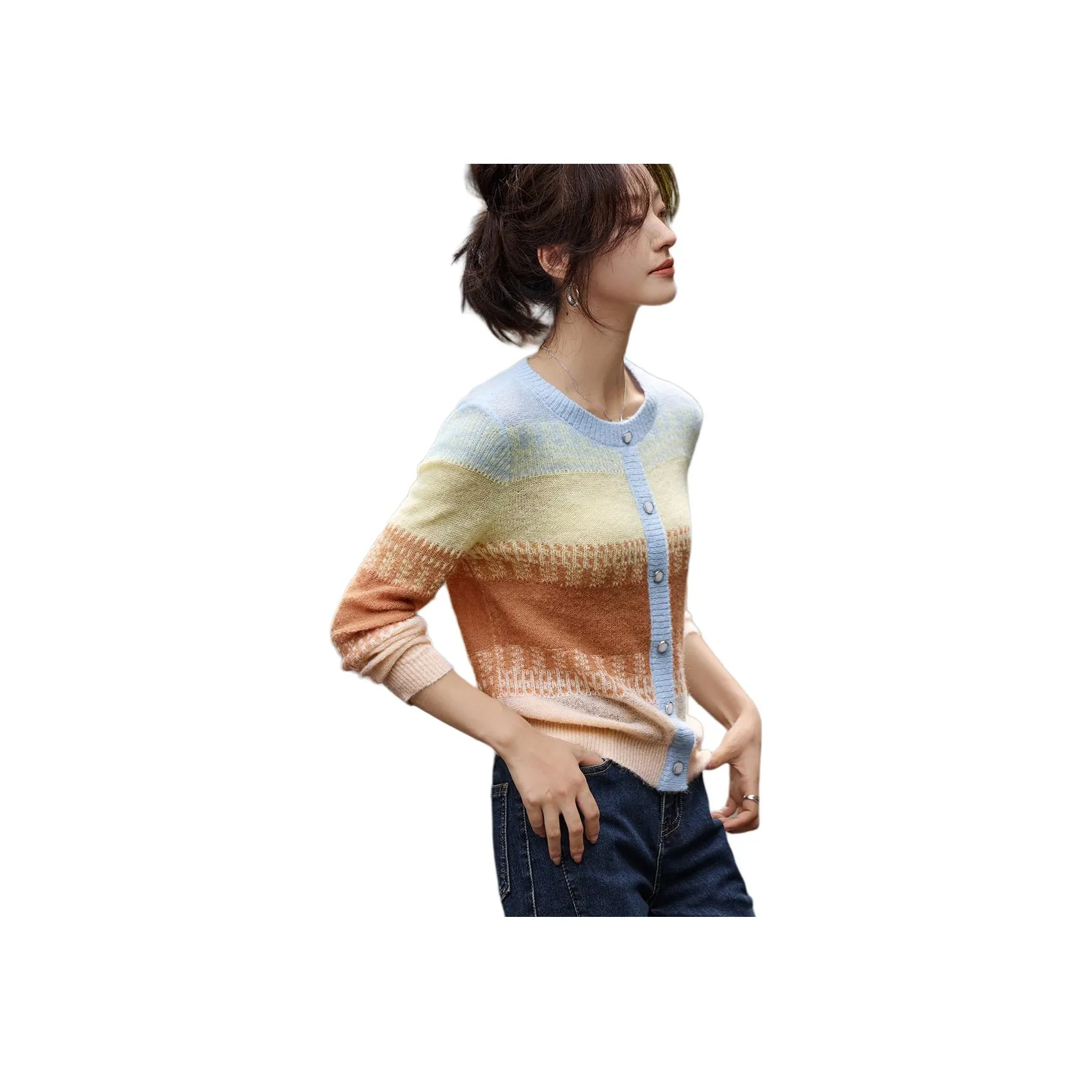 Mo Han Yi Mei Knitwear Women's Rainbow Stripes