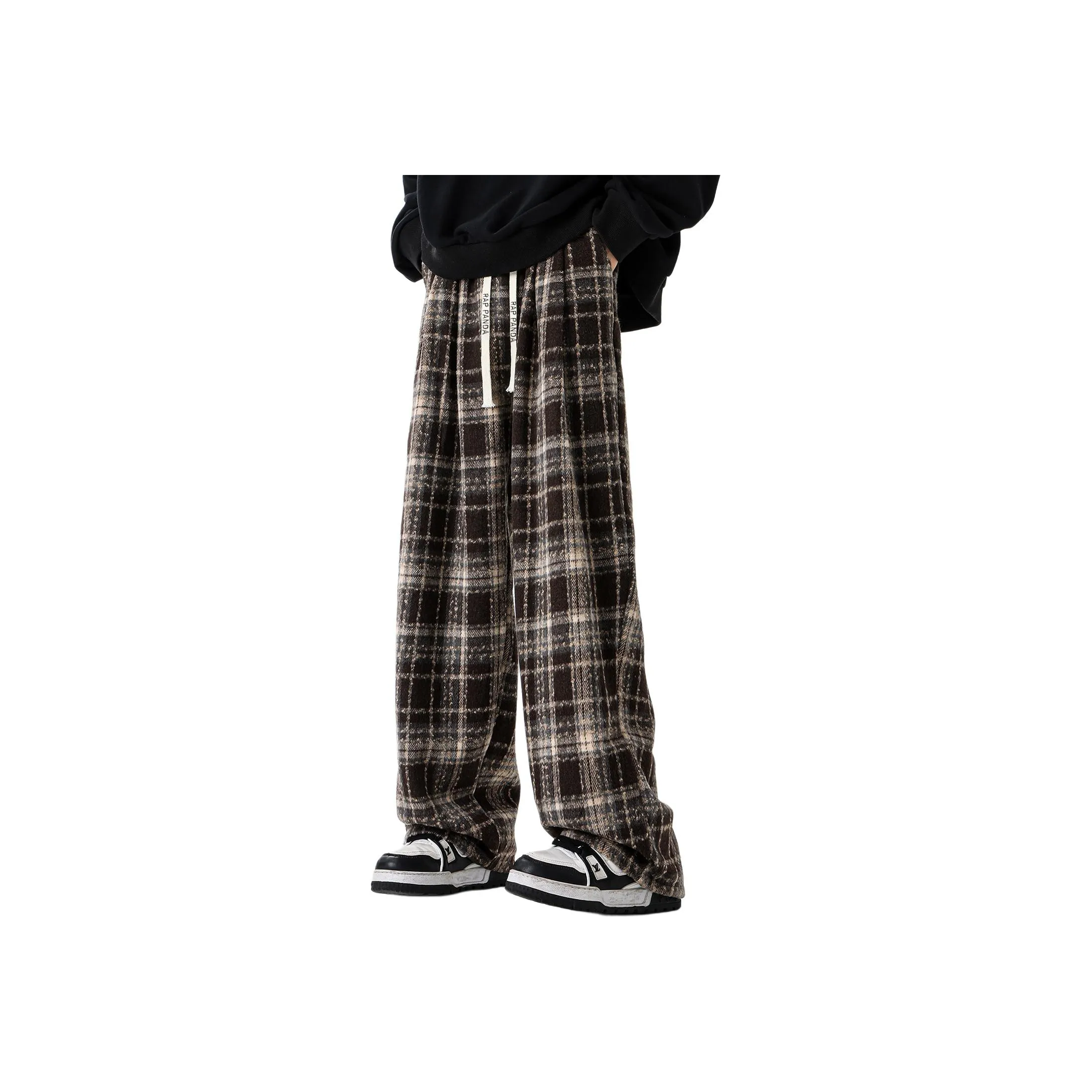 RAP PANDA Casual Pants Unisex Navy Blue Plaid