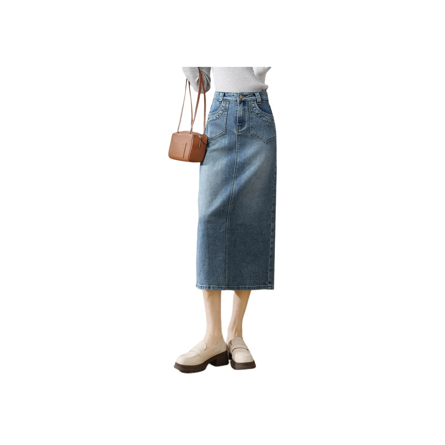 HIPPIEMISS Denim Long Skirt Women's Light Blue